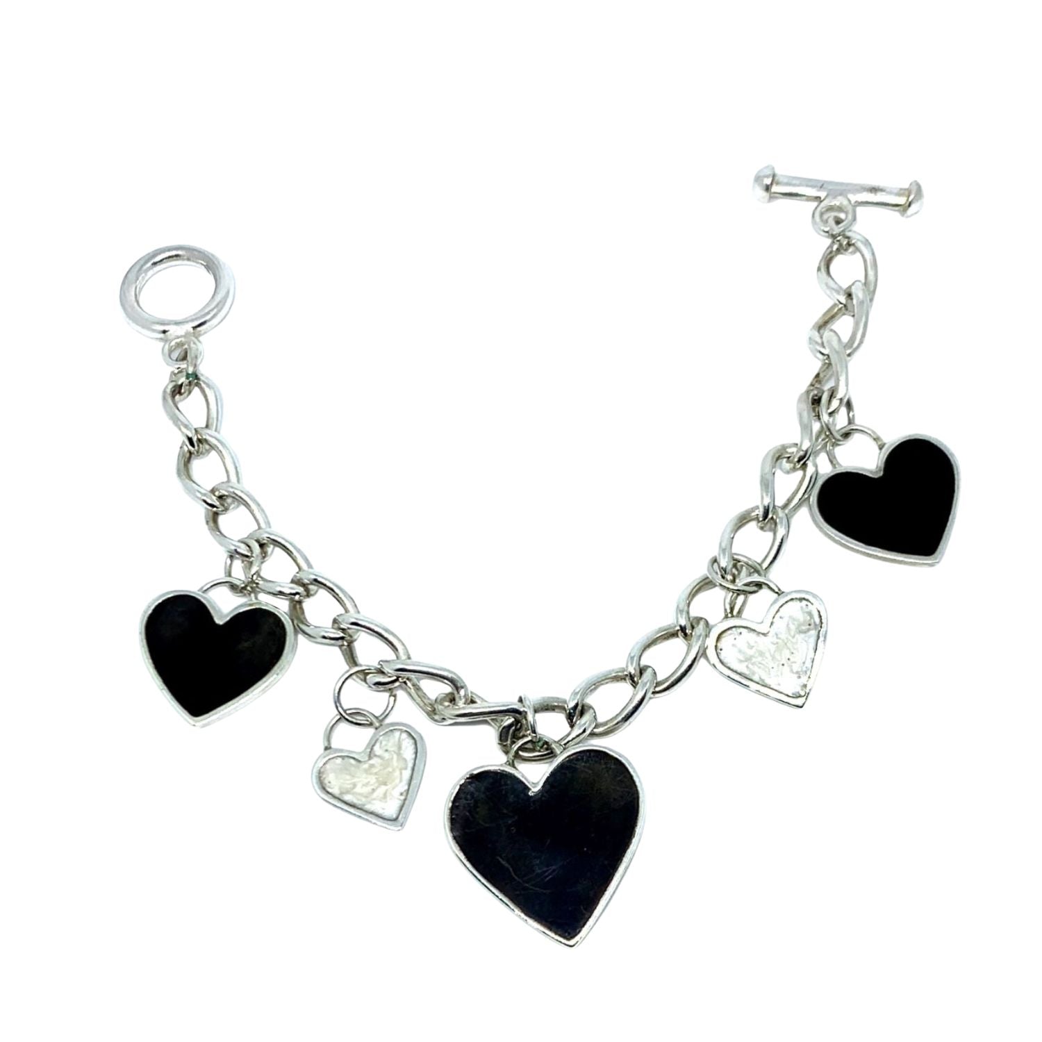 REGINA DI CUORI sterling silver heart charm bracelet with pearl and black enamel – TG-Jewellery