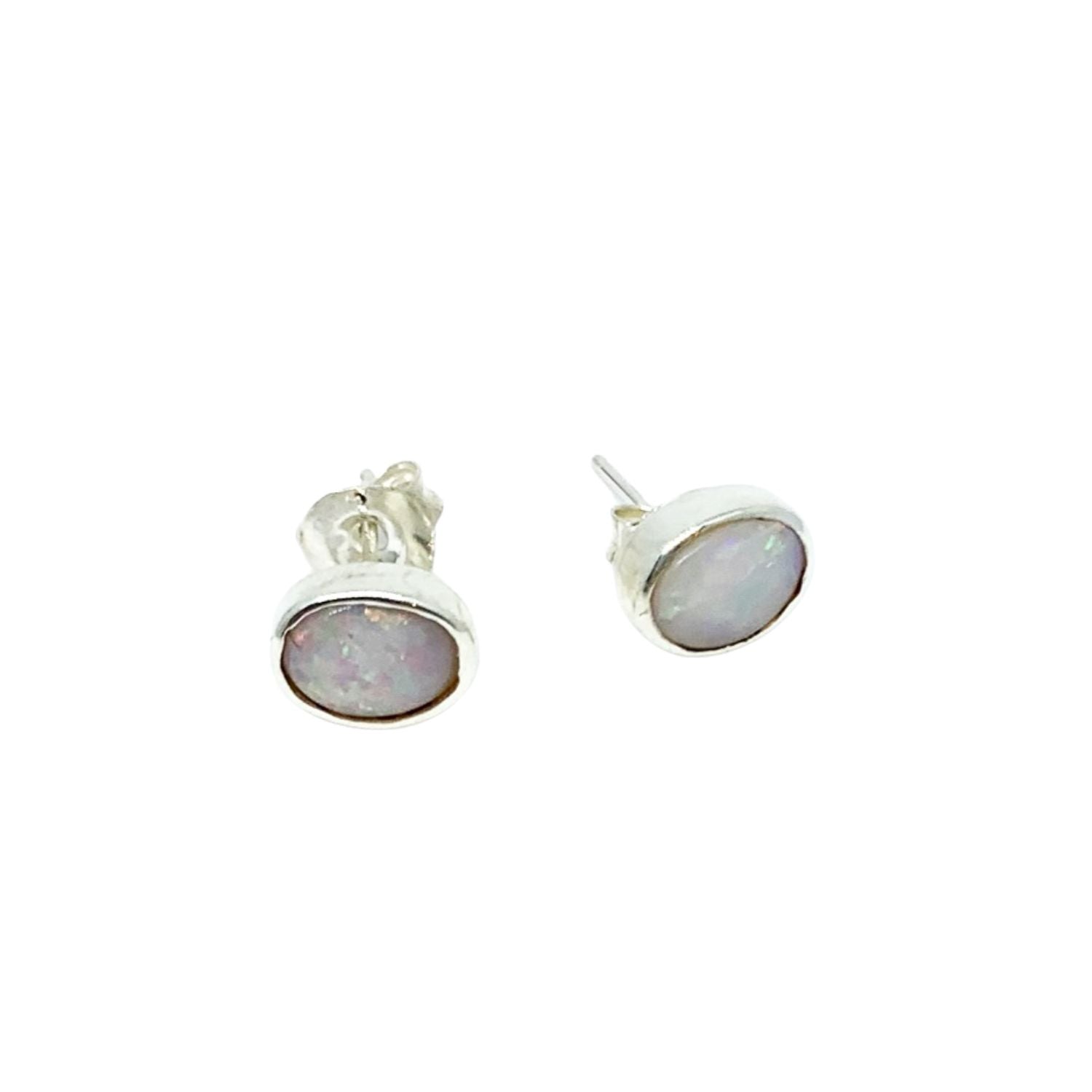 One-of-a-kind opal stud earrings in recycled sterling silver 925, handcrafted in Cornwall by Tamara Gervasio