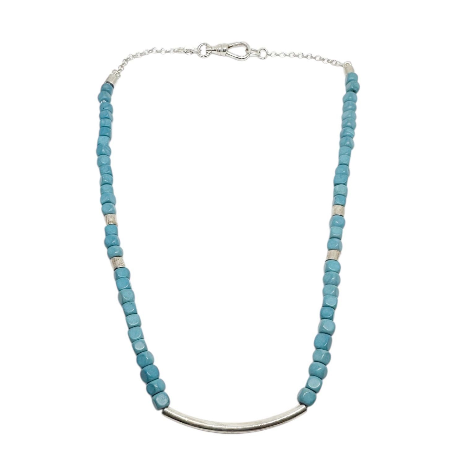 Sterling silver and cube-cut turquoise necklace, 42.5cm, handcrafted by Tamara Gervasio, Tg -Jewellery Cornwall