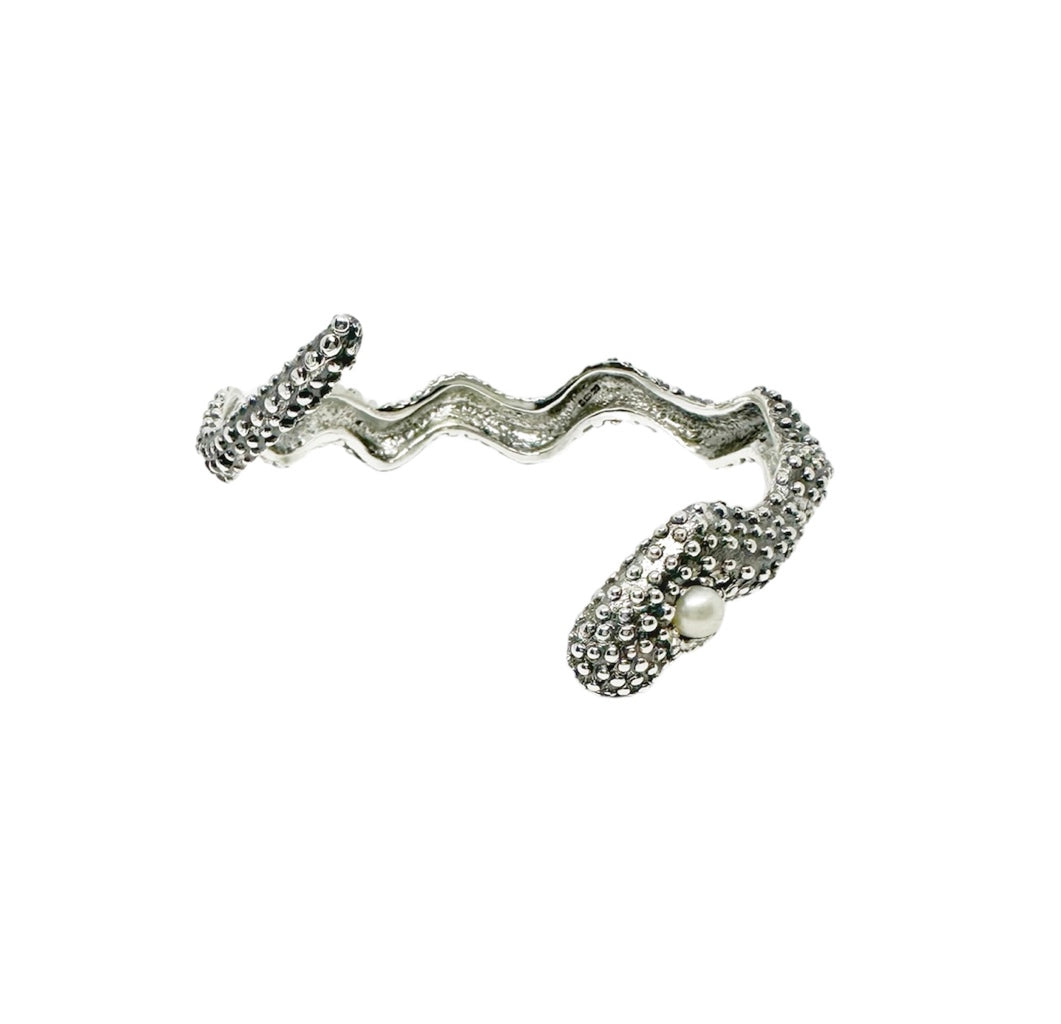 Sea Slug Bangle – Sterling Silver 925 with Freshwater Pearl - Tg-Jewellery By Tamara Gervasio