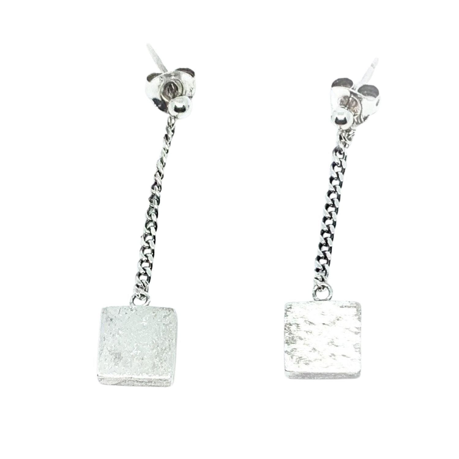 Square Drop Chain Stud Earrings – Sterling Silver 925 - Tg-Jewellery By Tamara Gervasio