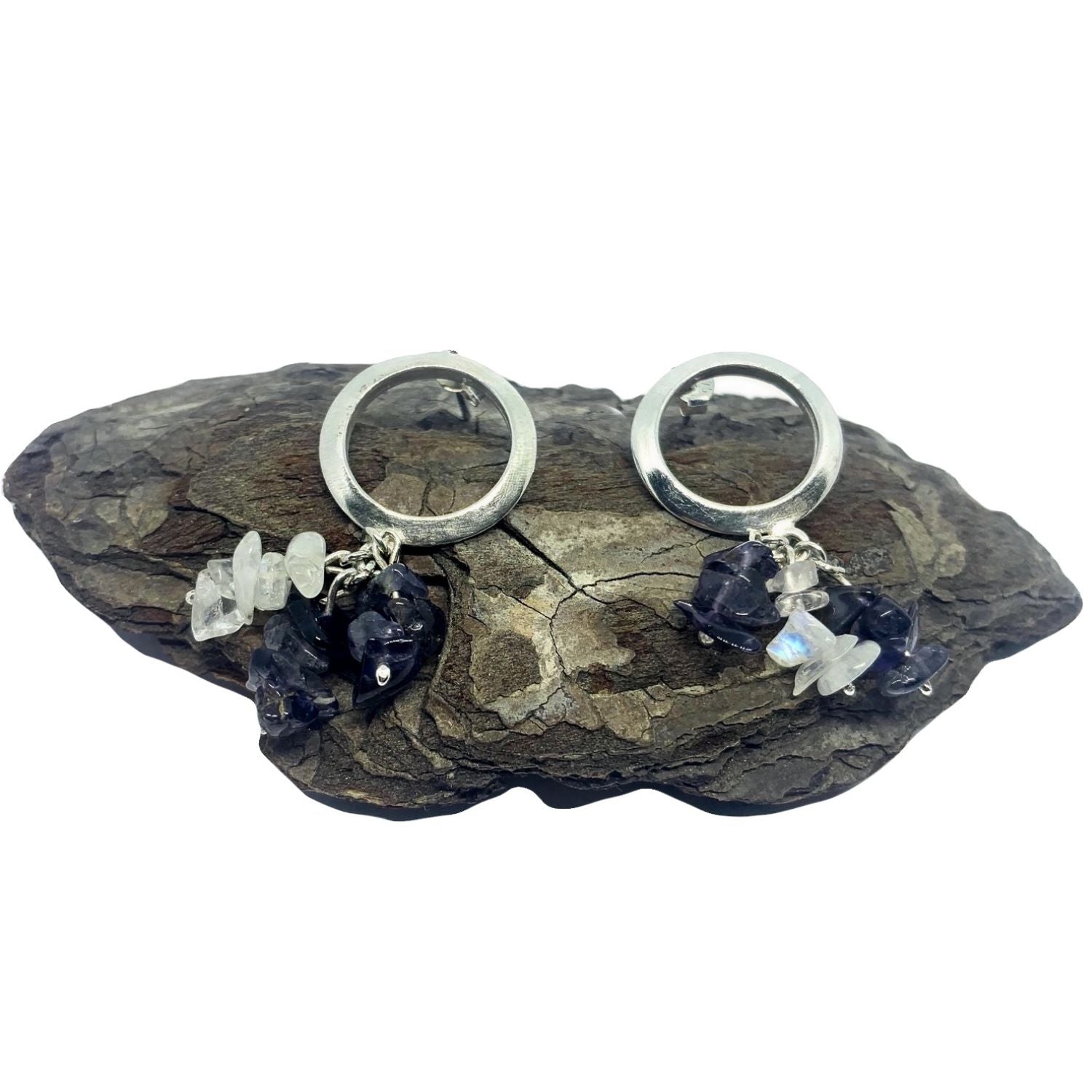 Round stud drop Moonstone & Iolite Drop Earrings – Sterling Silver - Tg-Jewellery By Tamara Gervasio