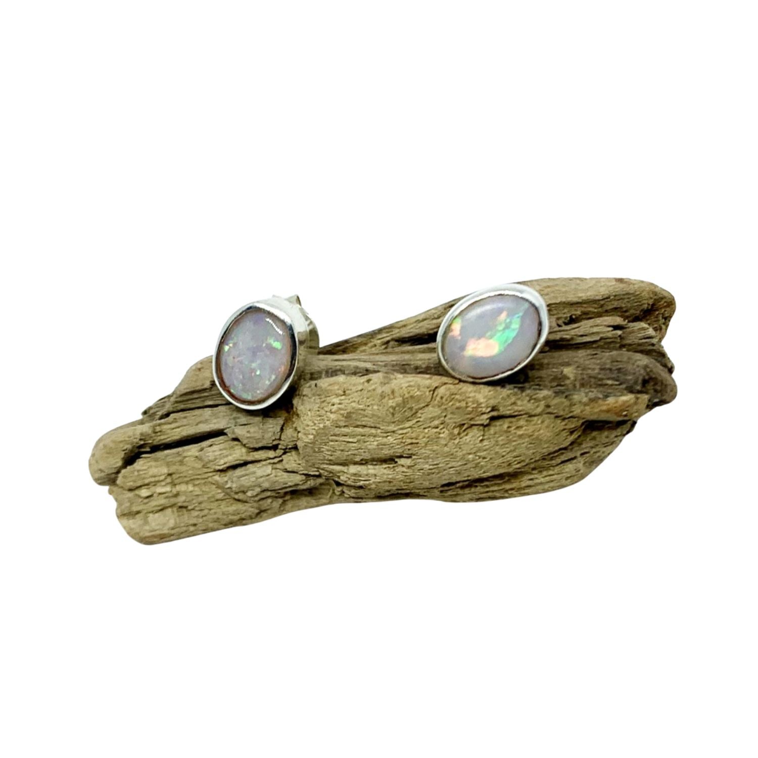 One-of-a-Kind Opal Stud Earrings in Recycled Sterling Silver