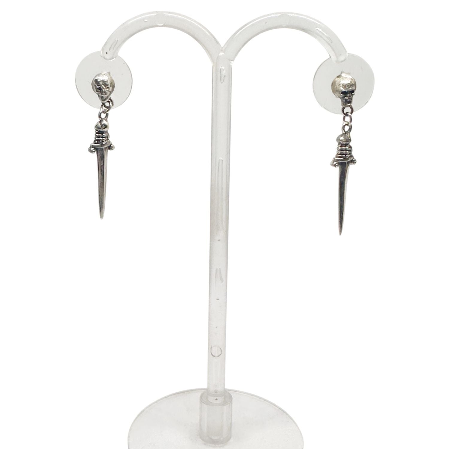 Handmade Skull Dagger Dangle Earrings – Recycled Sterling Silver 925