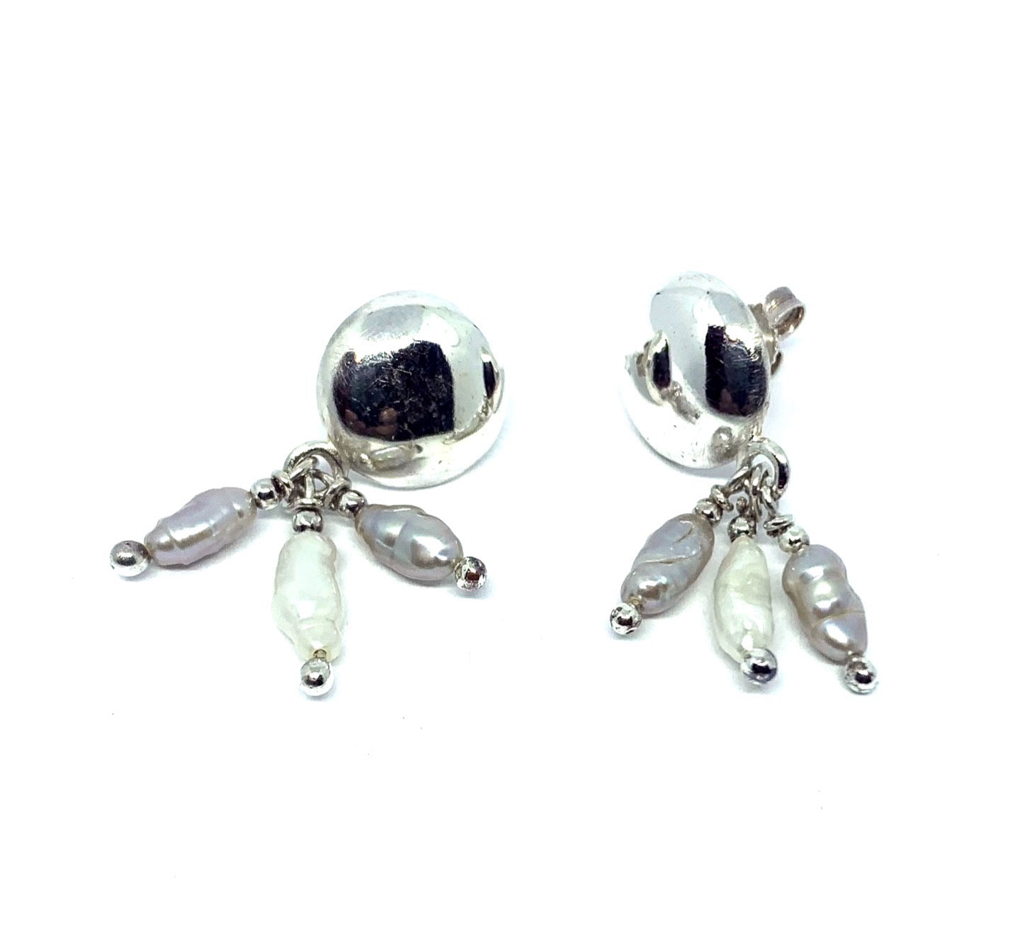 Bottone Stud Earrings – Sterling Silver & Freshwater Pearl - Tg-Jewellery By Tamara Gervasio