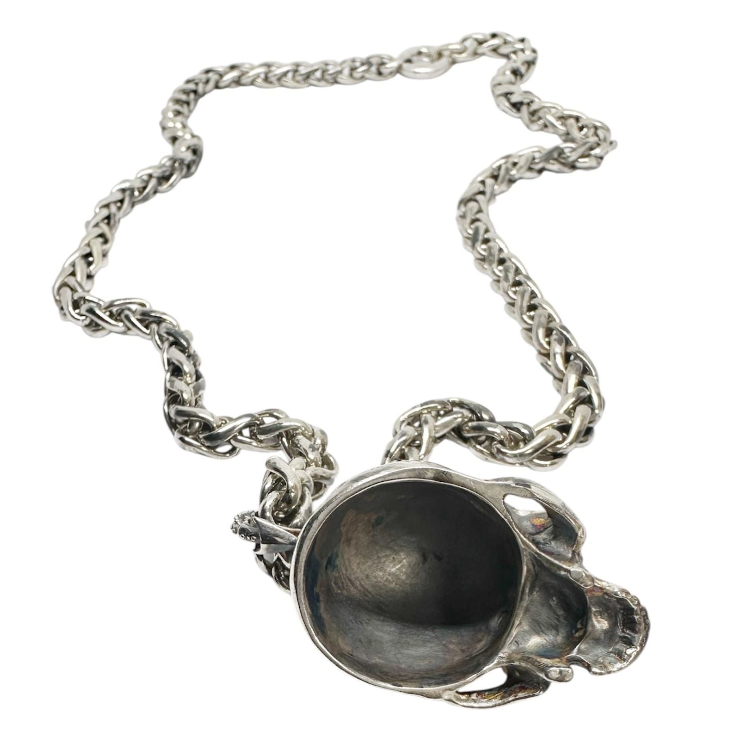 Bold Skull Necklace – One of a Kind Sterling Silver Spiga Chain - Tg-Jewellery By Tamara Gervasio