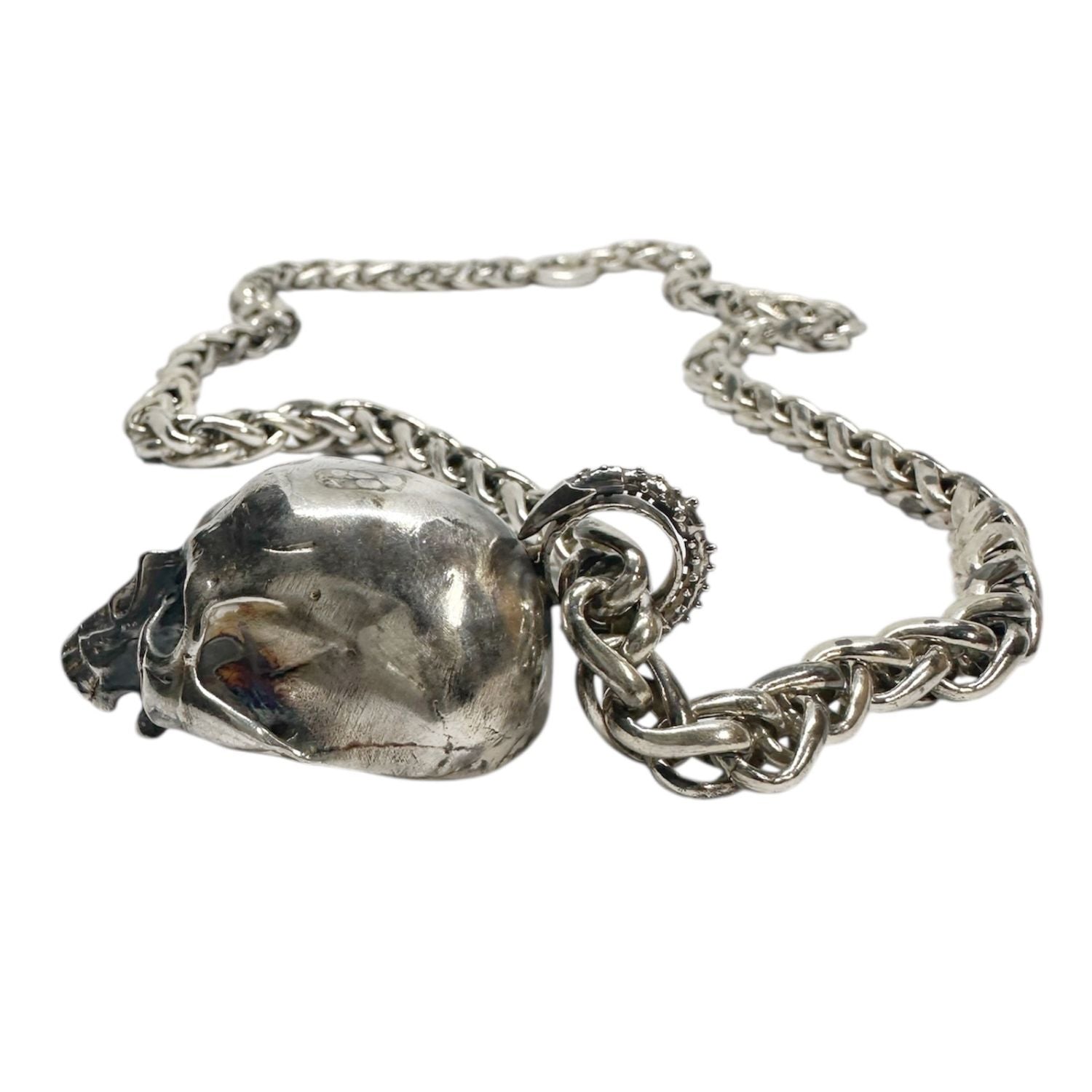 Bold Skull Necklace – One of a Kind Sterling Silver Spiga Chain - Tg-Jewellery By Tamara Gervasio