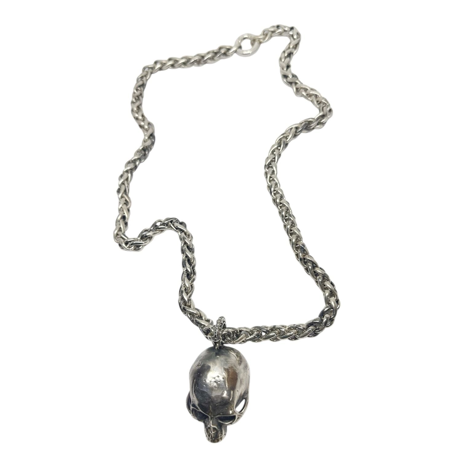 Bold Skull Necklace – One of a Kind Sterling Silver Spiga Chain - Tg-Jewellery By Tamara Gervasio