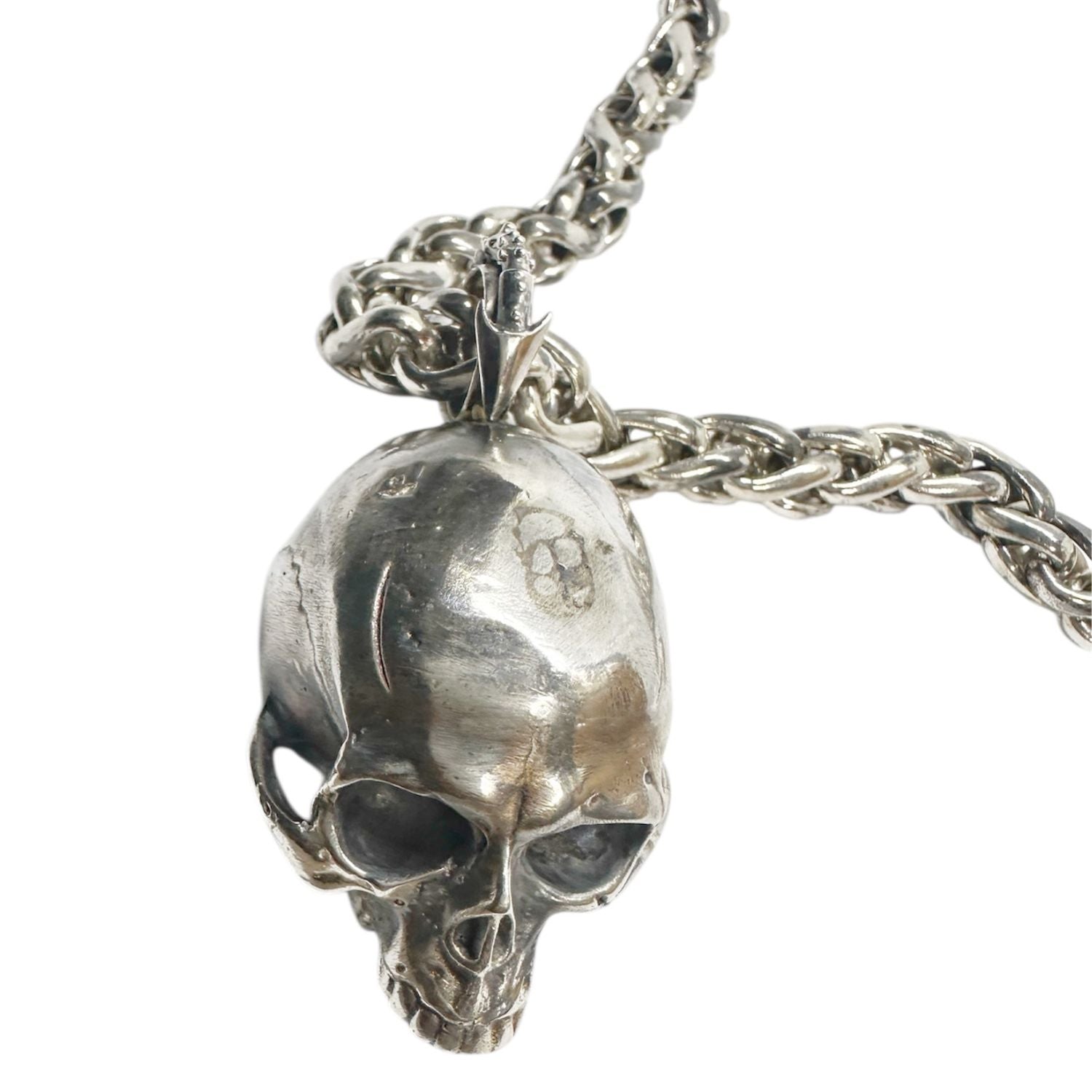 Bold Skull Necklace – One of a Kind Sterling Silver Spiga Chain - Tg-Jewellery By Tamara Gervasio