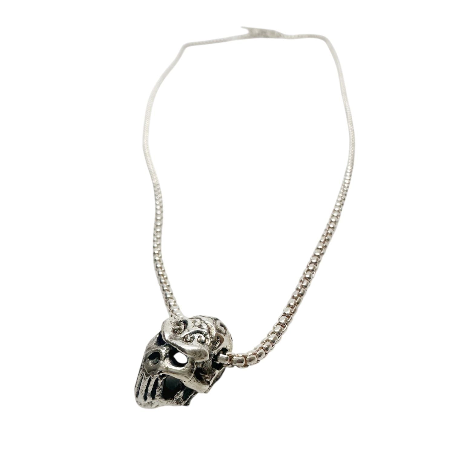 Hand-Carved Tribal Skull Pendant in Sterling Silver 925 with T-Bar