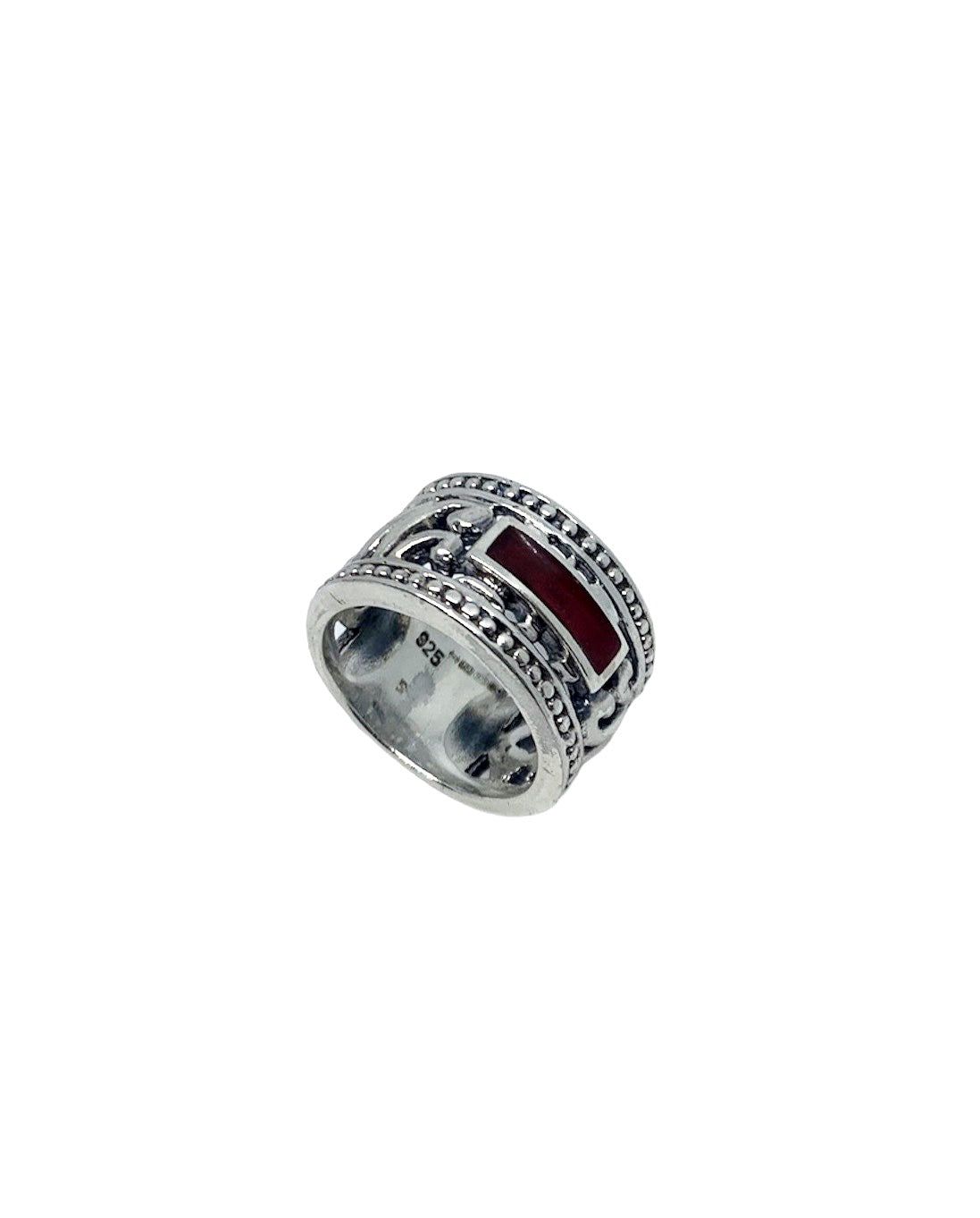 Tribal Men’s Ring – Sterling Silver 925 with Red Ruby Ceramic Enamel - Tg-Jewellery By Tamara Gervasio