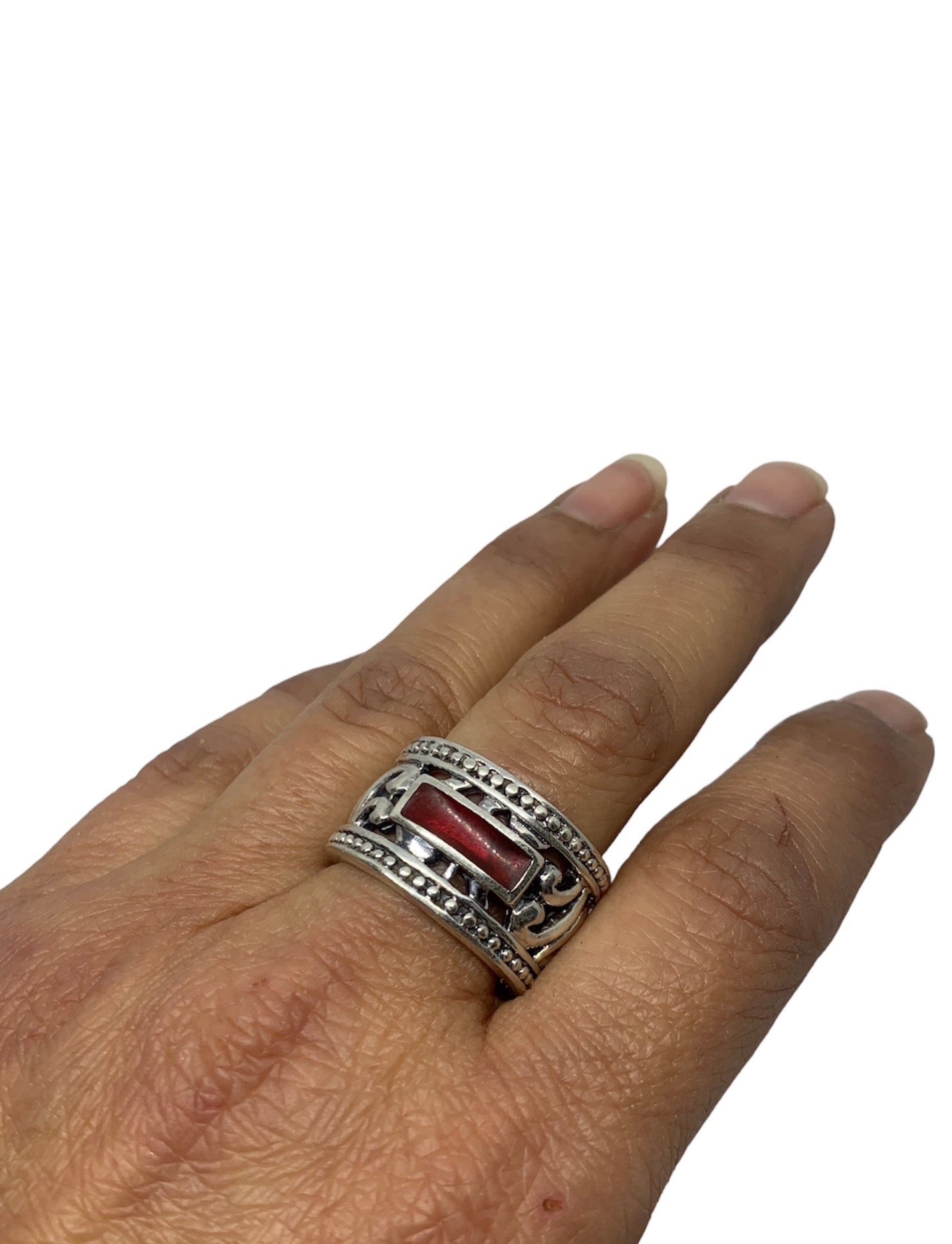 Tribal Men’s Ring – Sterling Silver 925 with Red Ruby Ceramic Enamel - Tg-Jewellery By Tamara Gervasio