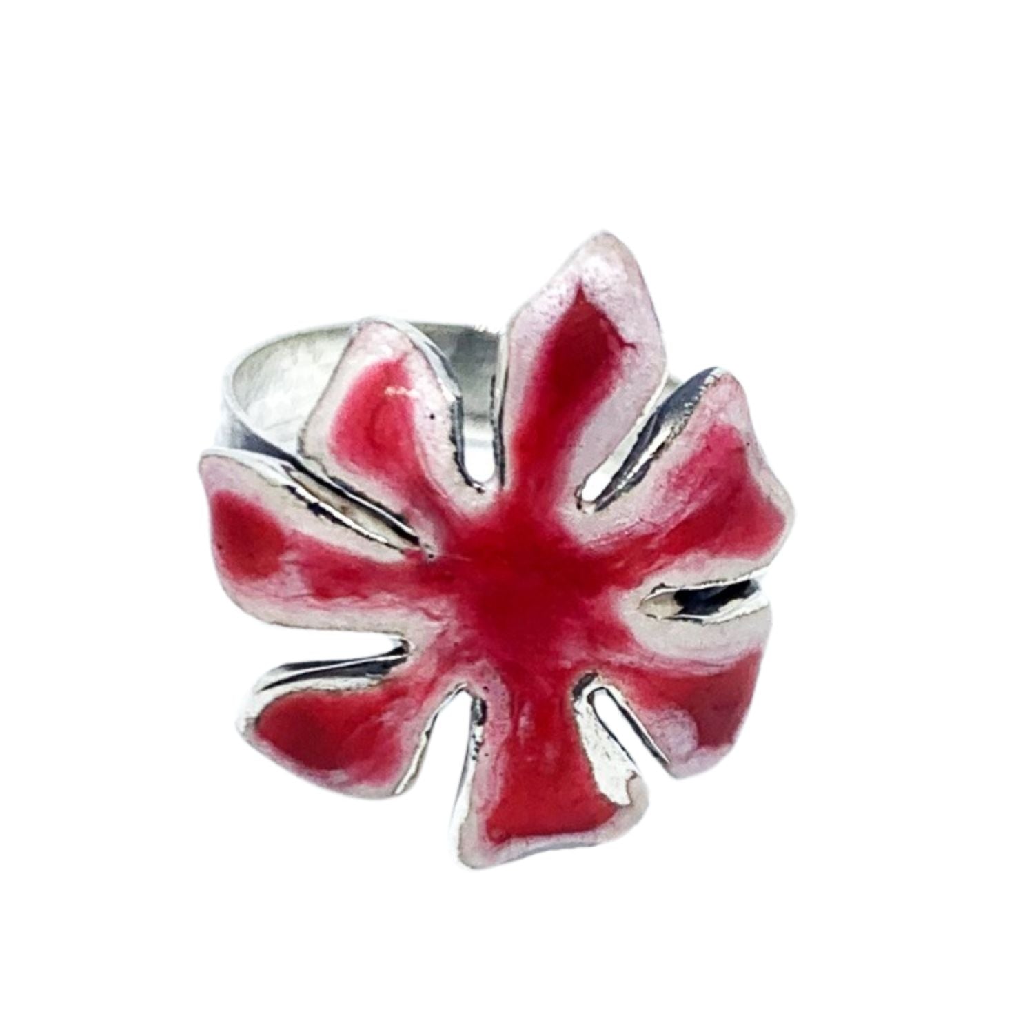 Flower Ring – Sterling Silver 925 with White & Red Enamel - Tg-Jewellery By Tamara Gervasio