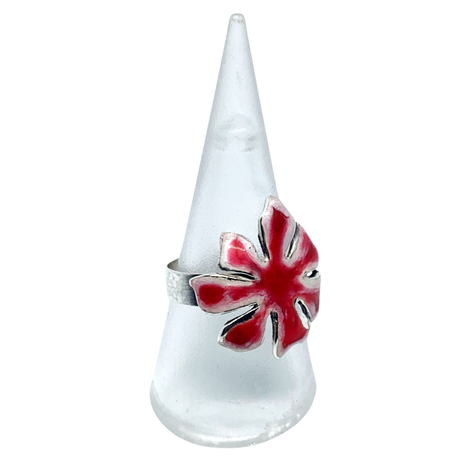 Flower Ring – Sterling Silver 925 with White & Red Enamel - Tg-Jewellery By Tamara Gervasio