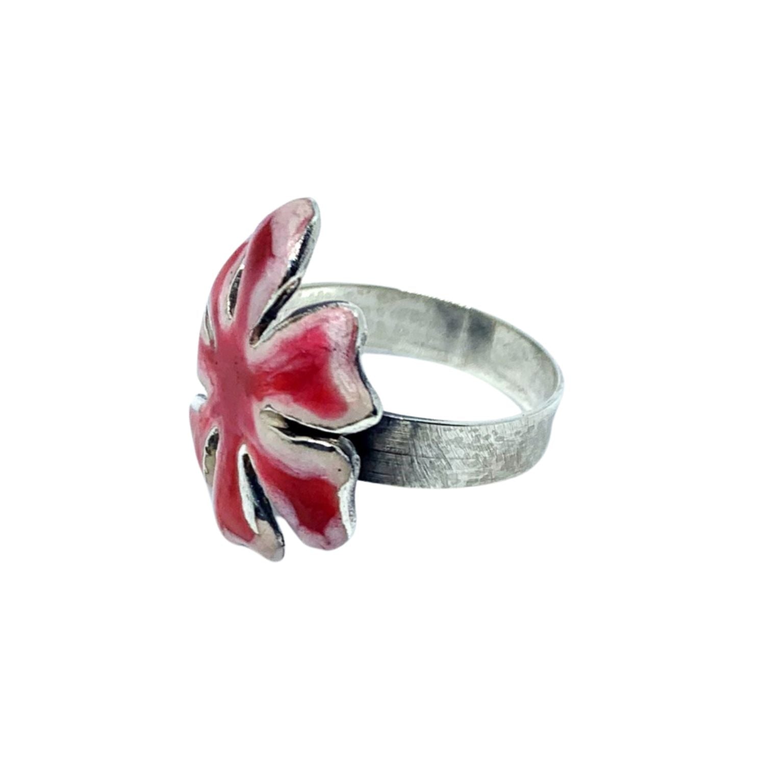 Flower Ring – Sterling Silver 925 with White & Red Enamel - Tg-Jewellery By Tamara Gervasio