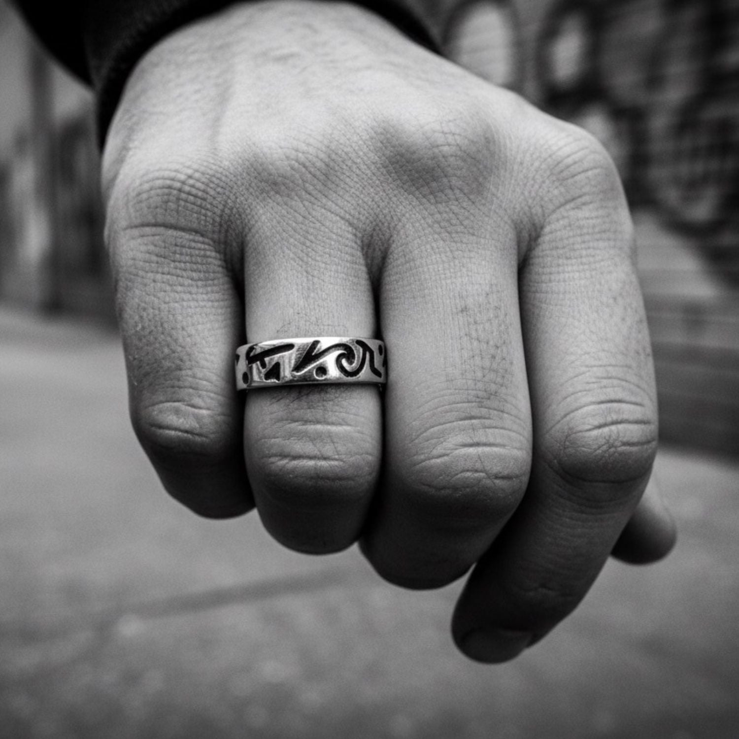 Incisioni Men’s Ring | Sterling Silver 925 with Black Enamel | One Of A Kind