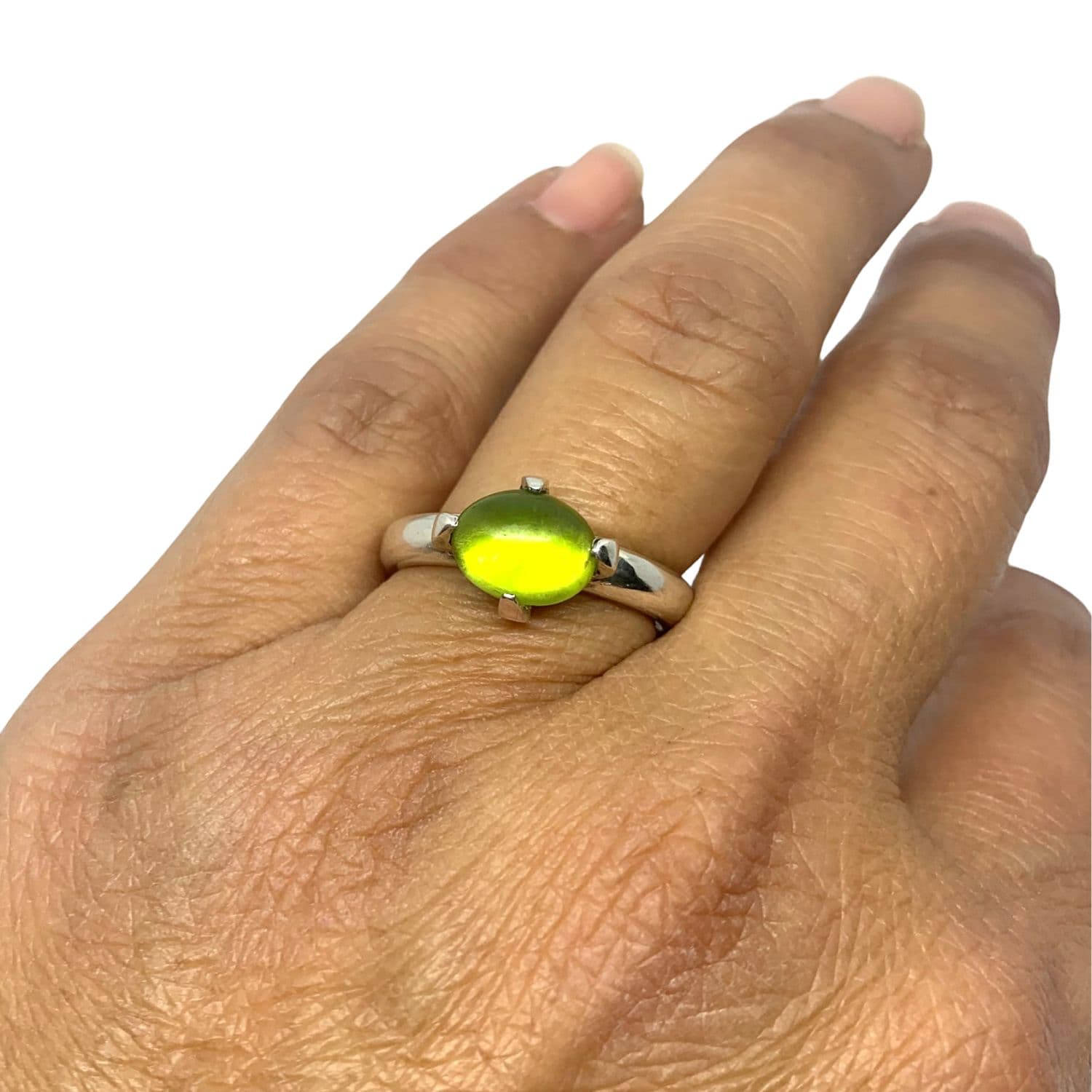 Anello Simplicity con cabochon ovale in peridoto | Argento Sterling, pezzo unico