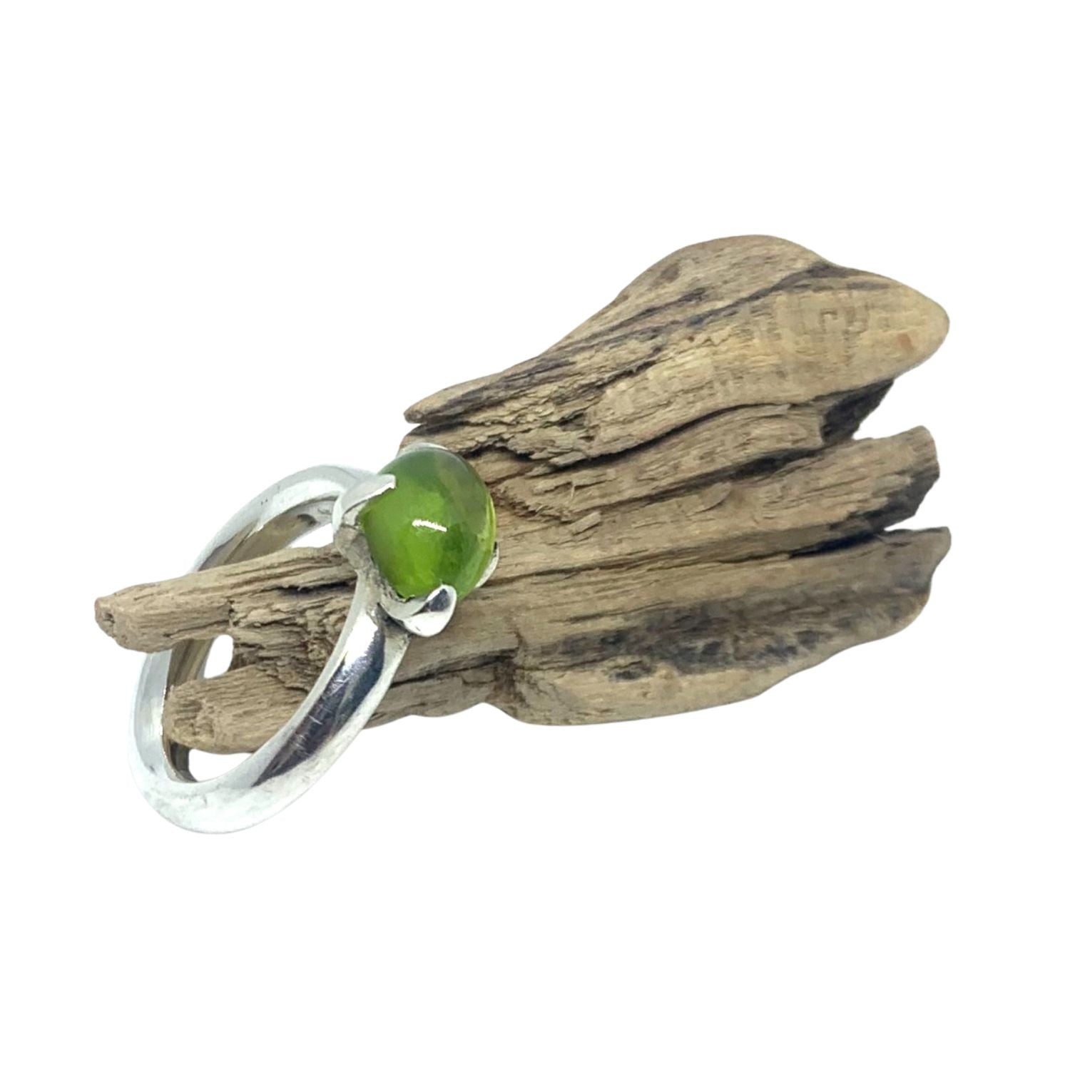 Simplicity Ring with Oval Peridot Cabochon | Sterling Silver One Of A Kind