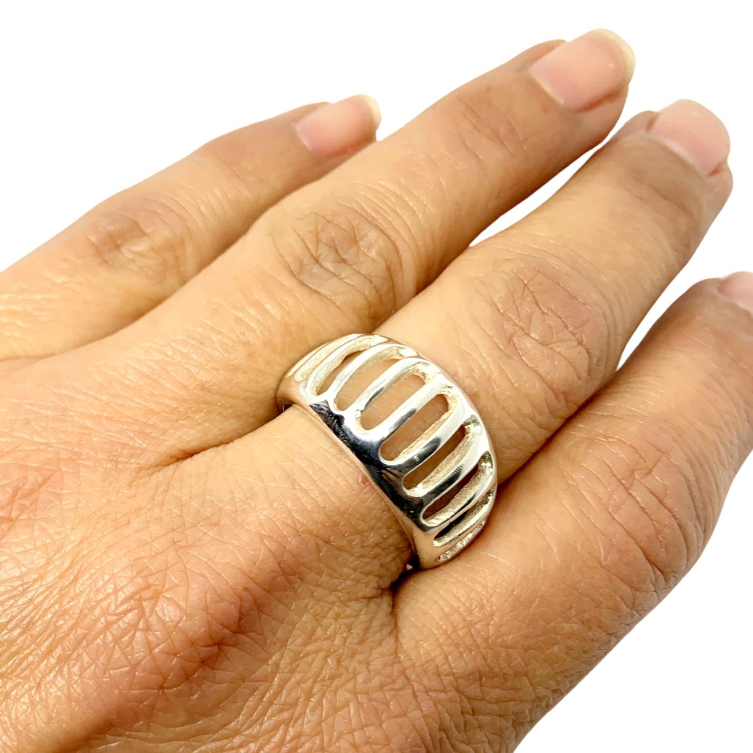 Egg Shape Grill Band Ring in Sterling Silver - Tg-Jewellery By Tamara Gervasio