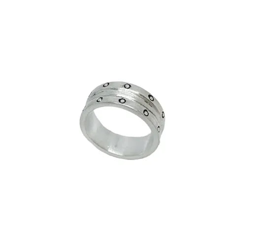 Dots Ring | Handmade Chunky Silver Band for Men - Tg-Jewellery By Tamara Gervasio