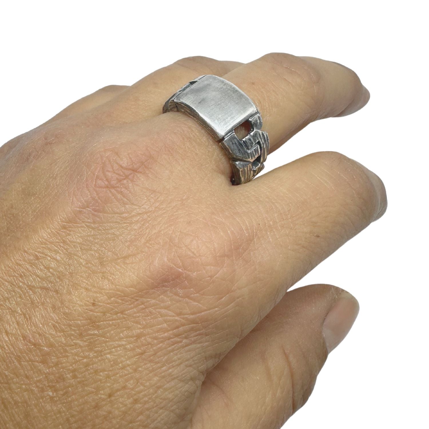 Men’s Chain & Plate Ring – Sterling Silver 925, Handmade - Tg-Jewellery By Tamara Gervasio