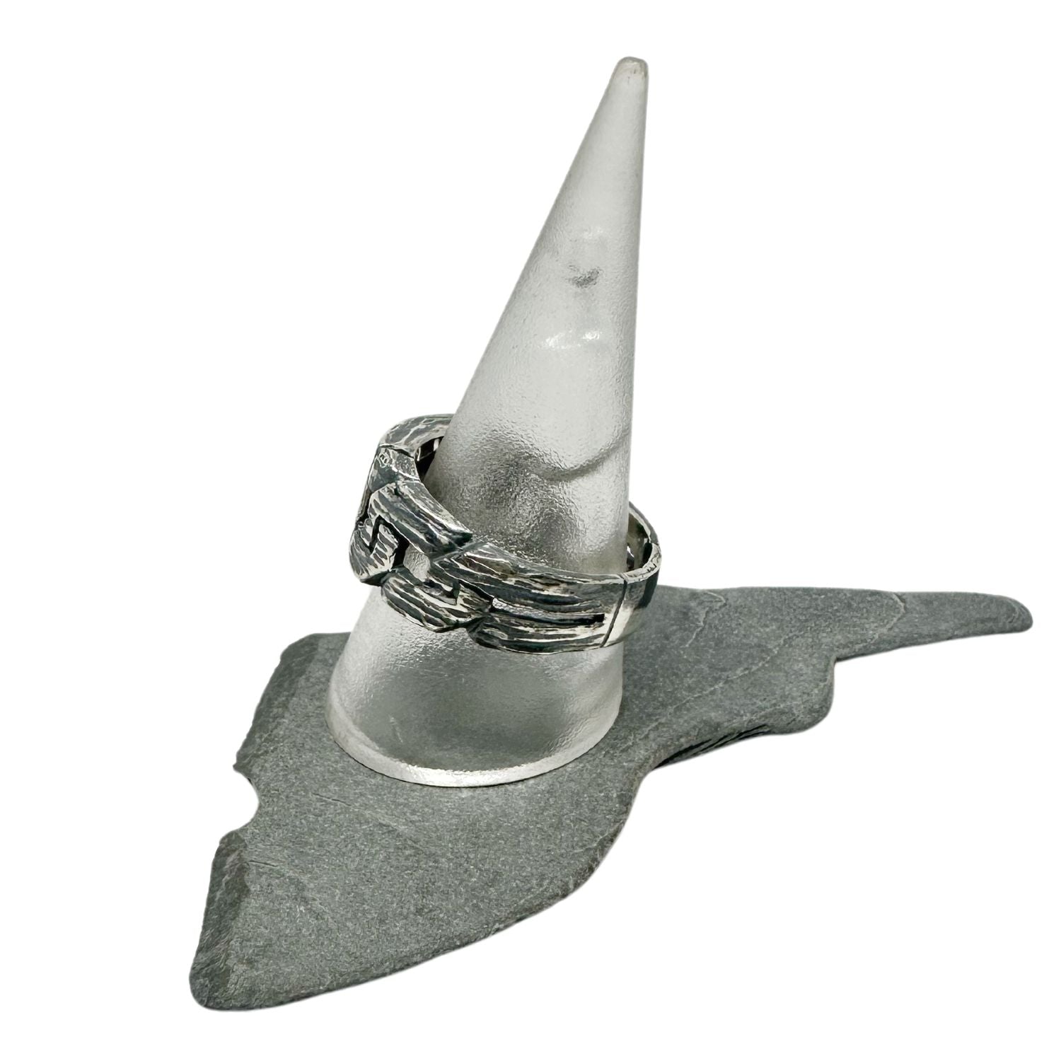 Men’s Chain & Plate Ring – Sterling Silver 925, Handmade - Tg-Jewellery By Tamara Gervasio