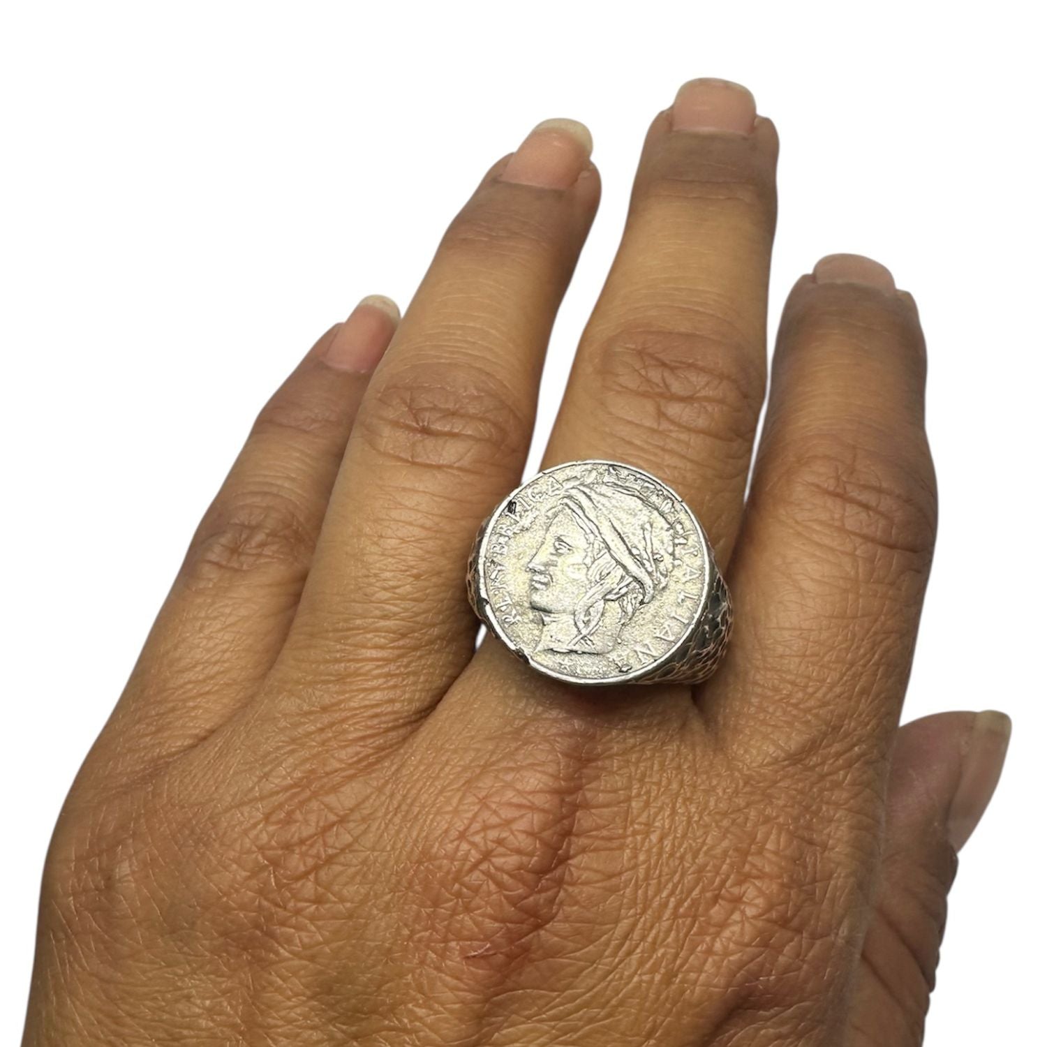 Roman Lira Coin Signet Ring – Sterling Silver Artisan Design - Tg-Jewellery By Tamara Gervasio