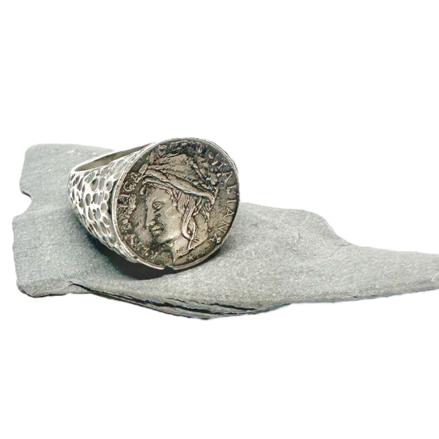 Roman Lira Coin Signet Ring – Sterling Silver Artisan Design - Tg-Jewellery By Tamara Gervasio