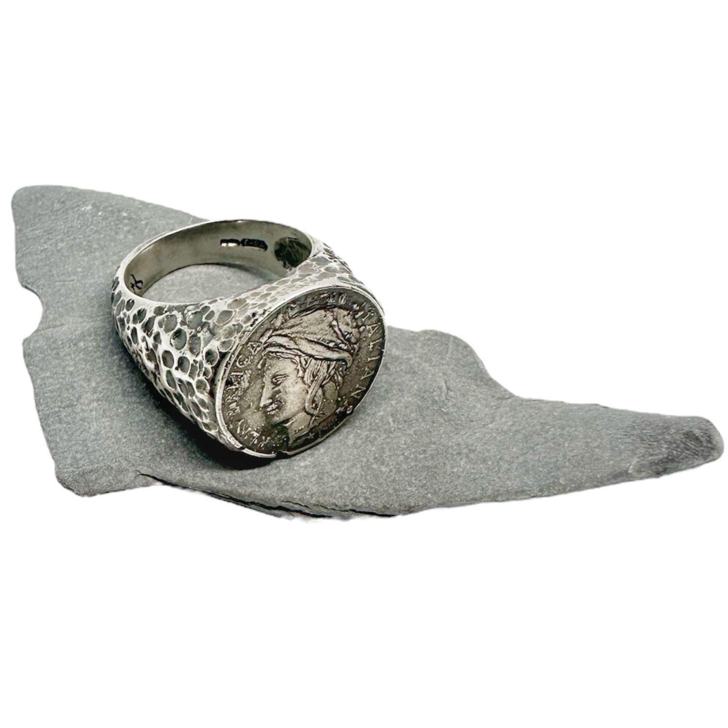 Roman Lira Coin Signet Ring – Sterling Silver Artisan Design - Tg-Jewellery By Tamara Gervasio