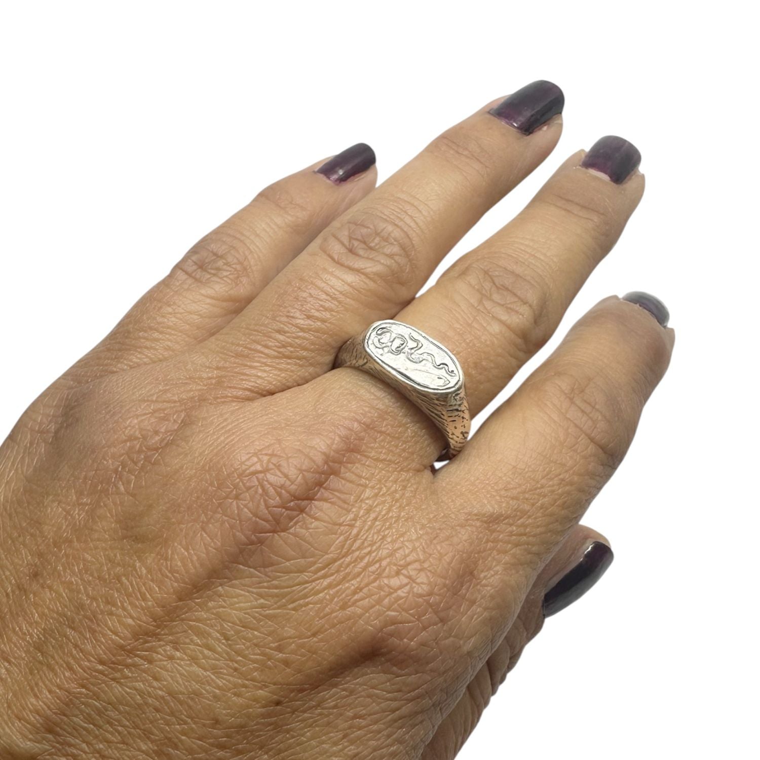 Ancient Sterling Silver Ring with Rod of Asclepius Engraving - One of A Kind