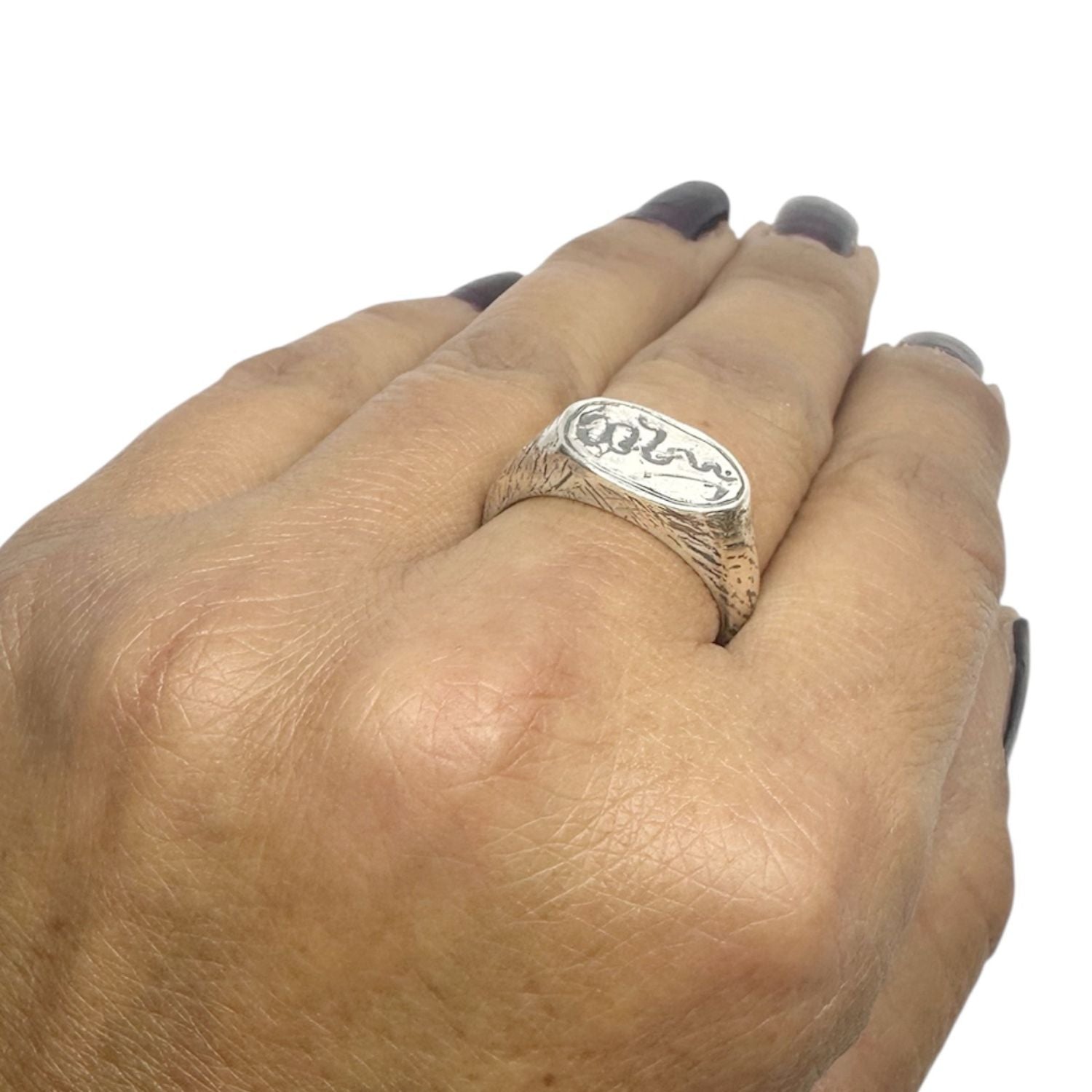 Ancient Sterling Silver Ring with Rod of Asclepius Engraving - One of A Kind