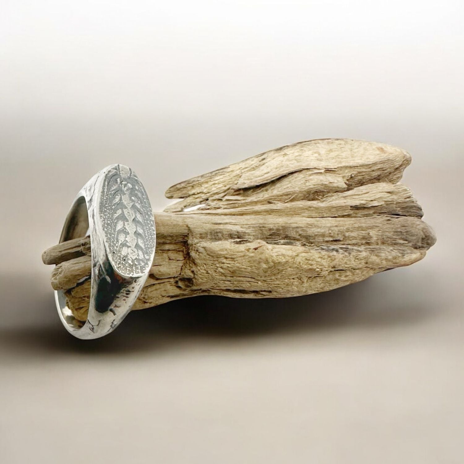 Spiga di Grano Signet Sterling Silver Engraved Ring- One Of A Kind