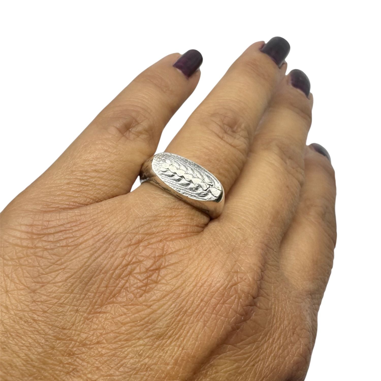 Spiga di Grano Signet Sterling Silver Engraved Ring- One Of A Kind