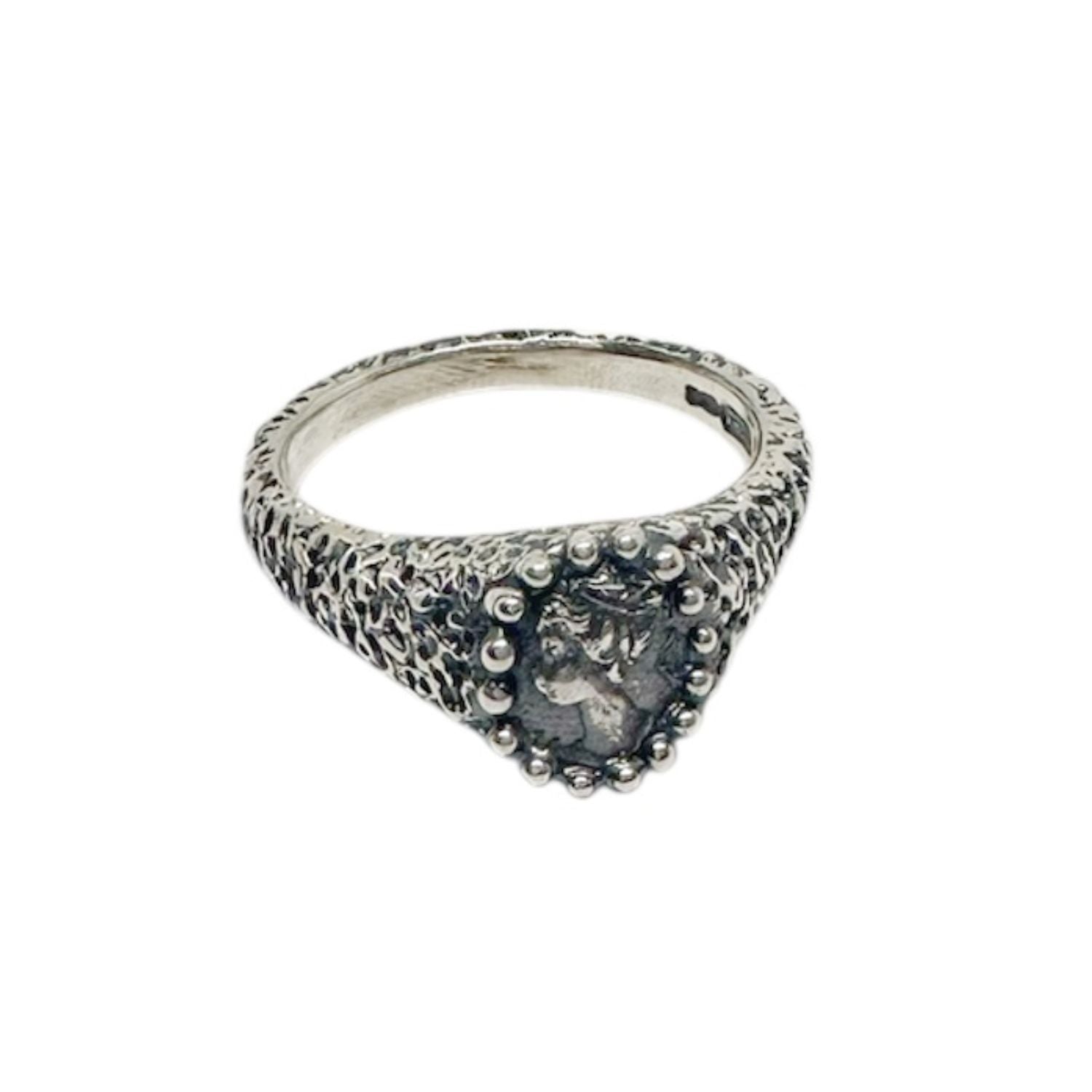 Ancient Cameo Muse Textured Ring – Hand-Carved Sterling Silver