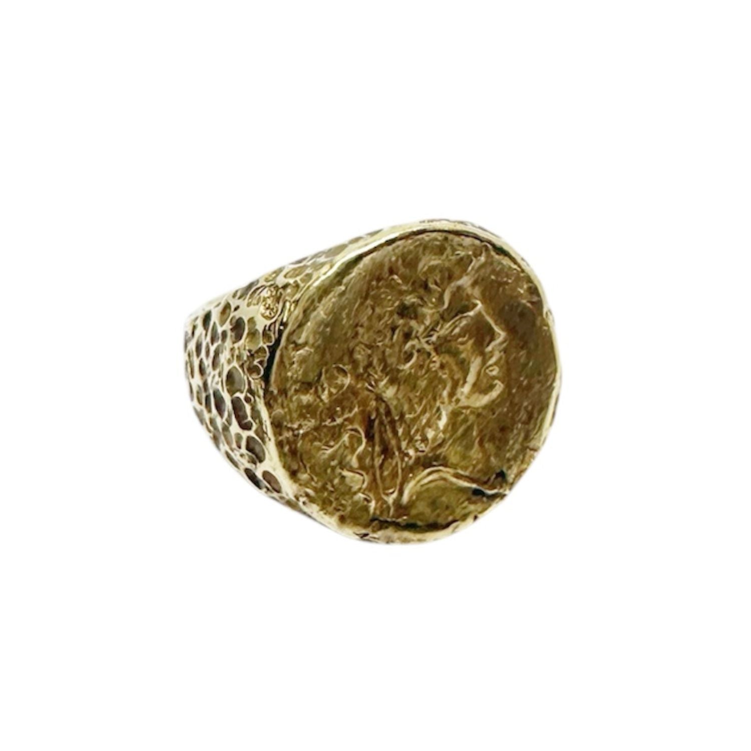 Chunky Roman Coin Ring in Brass – Lost Wax Carved Statement Piece