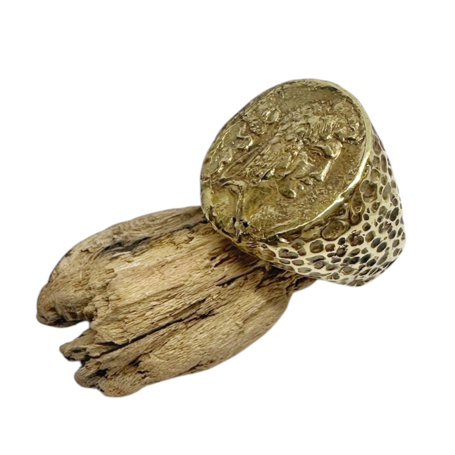Chunky Roman Coin Ring in Brass – Lost Wax Carved Statement Piece