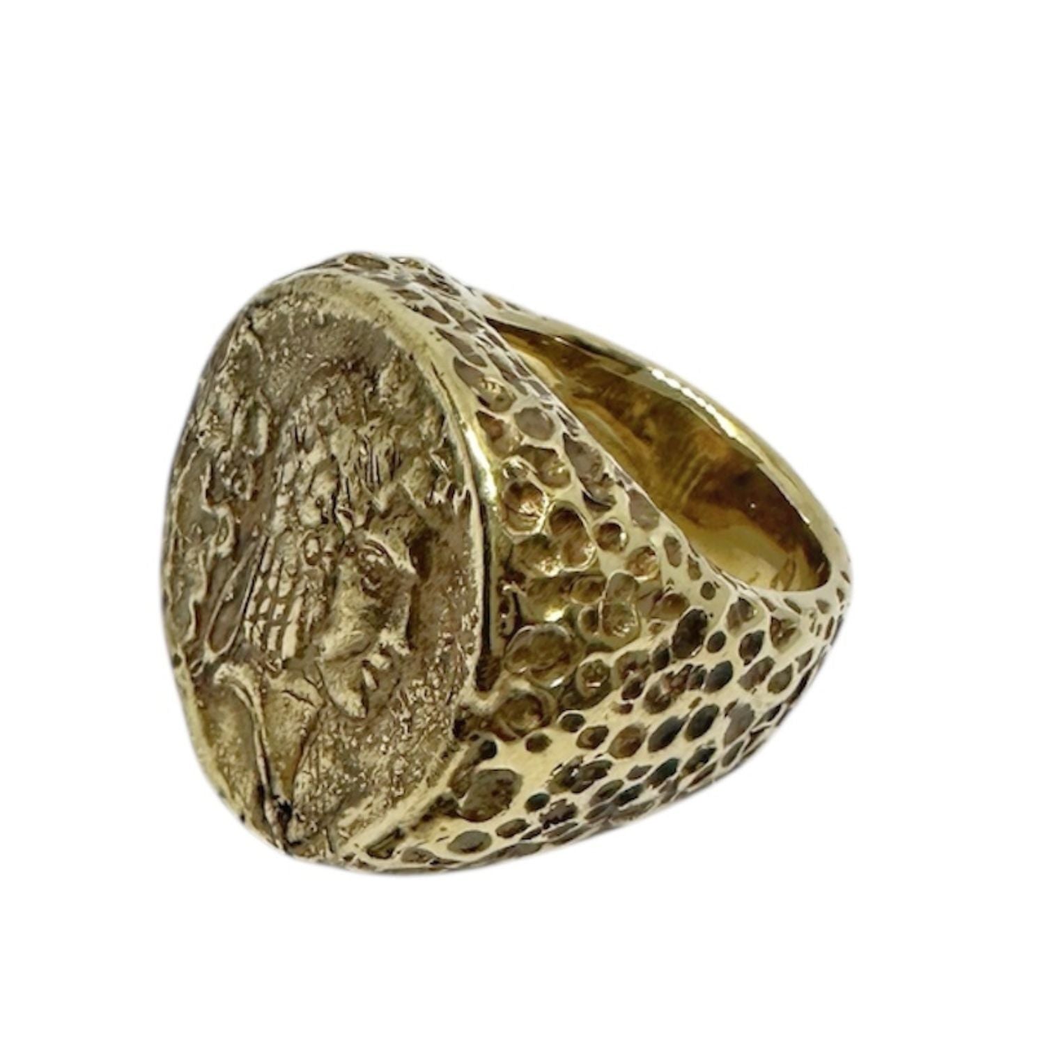 Chunky Roman Coin Ring in Brass – Lost Wax Carved Statement Piece