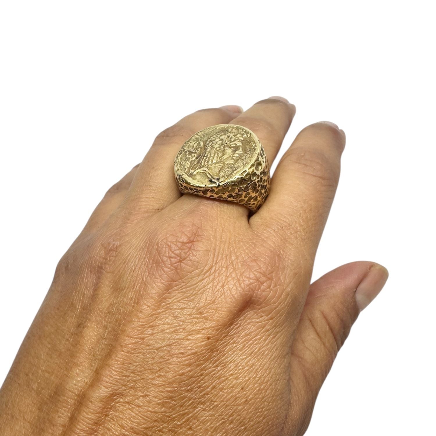 Chunky Roman Coin Ring in Brass – Lost Wax Carved Statement Piece