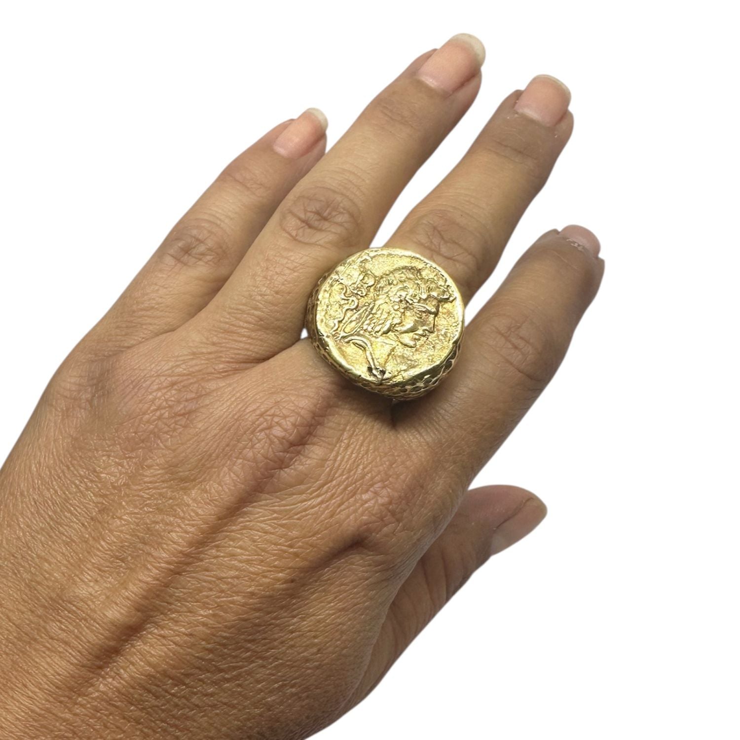 Chunky Roman Coin Ring in Brass – Lost Wax Carved Statement Piece