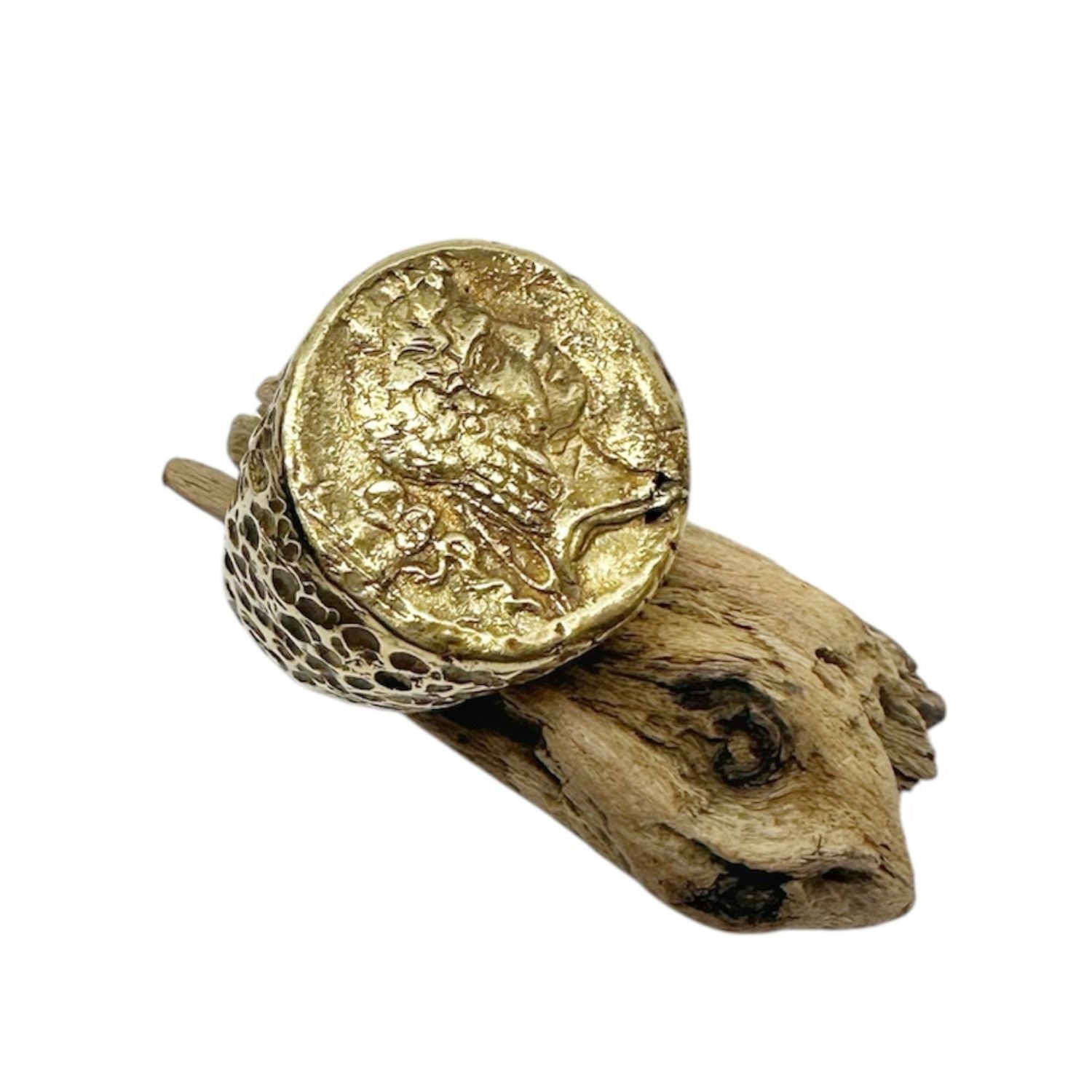 Chunky Roman Coin Ring in Brass – Lost Wax Carved Statement Piece
