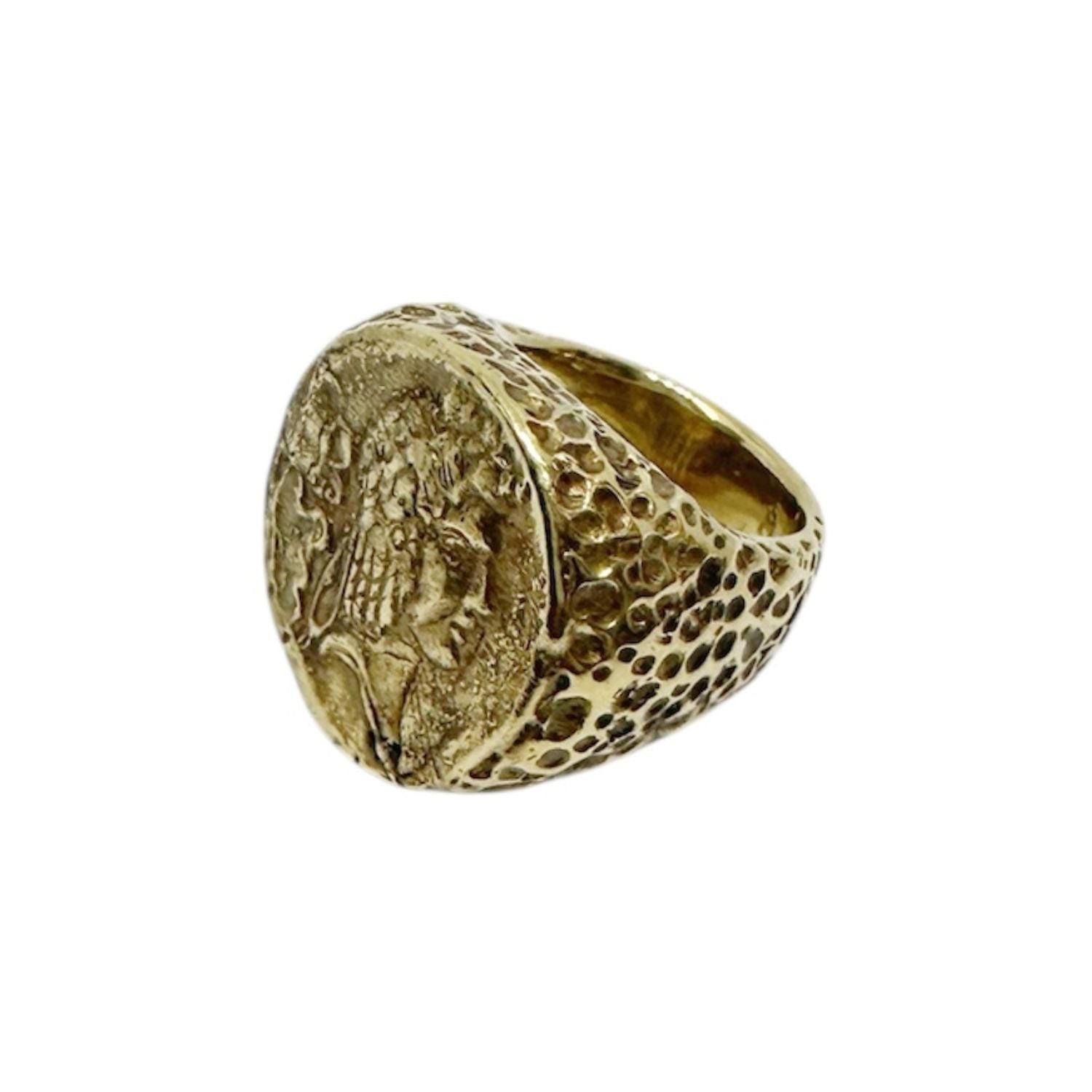 Chunky Roman Coin Ring in Brass – Lost Wax Carved Statement Piece