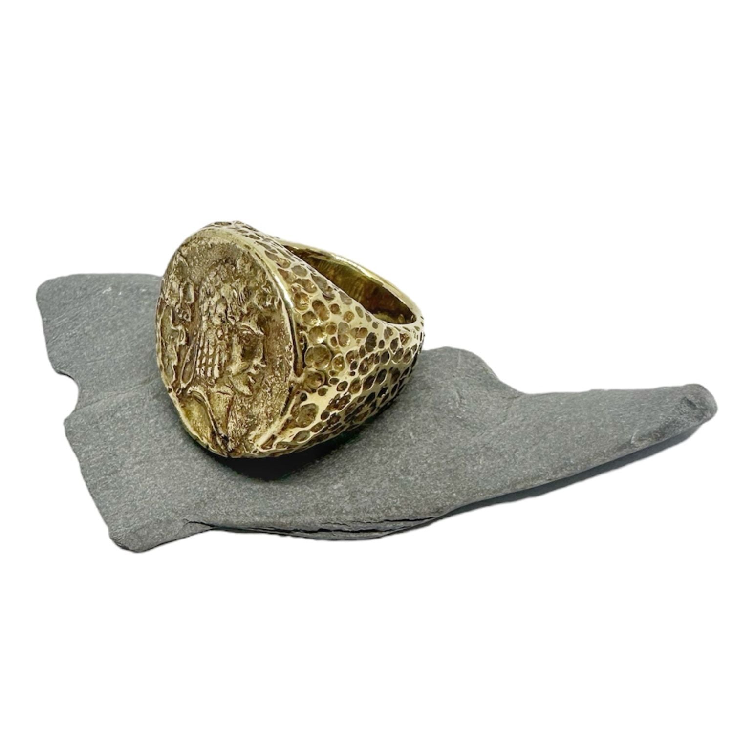 Chunky Roman Coin Ring in Brass – Lost Wax Carved Statement Piece
