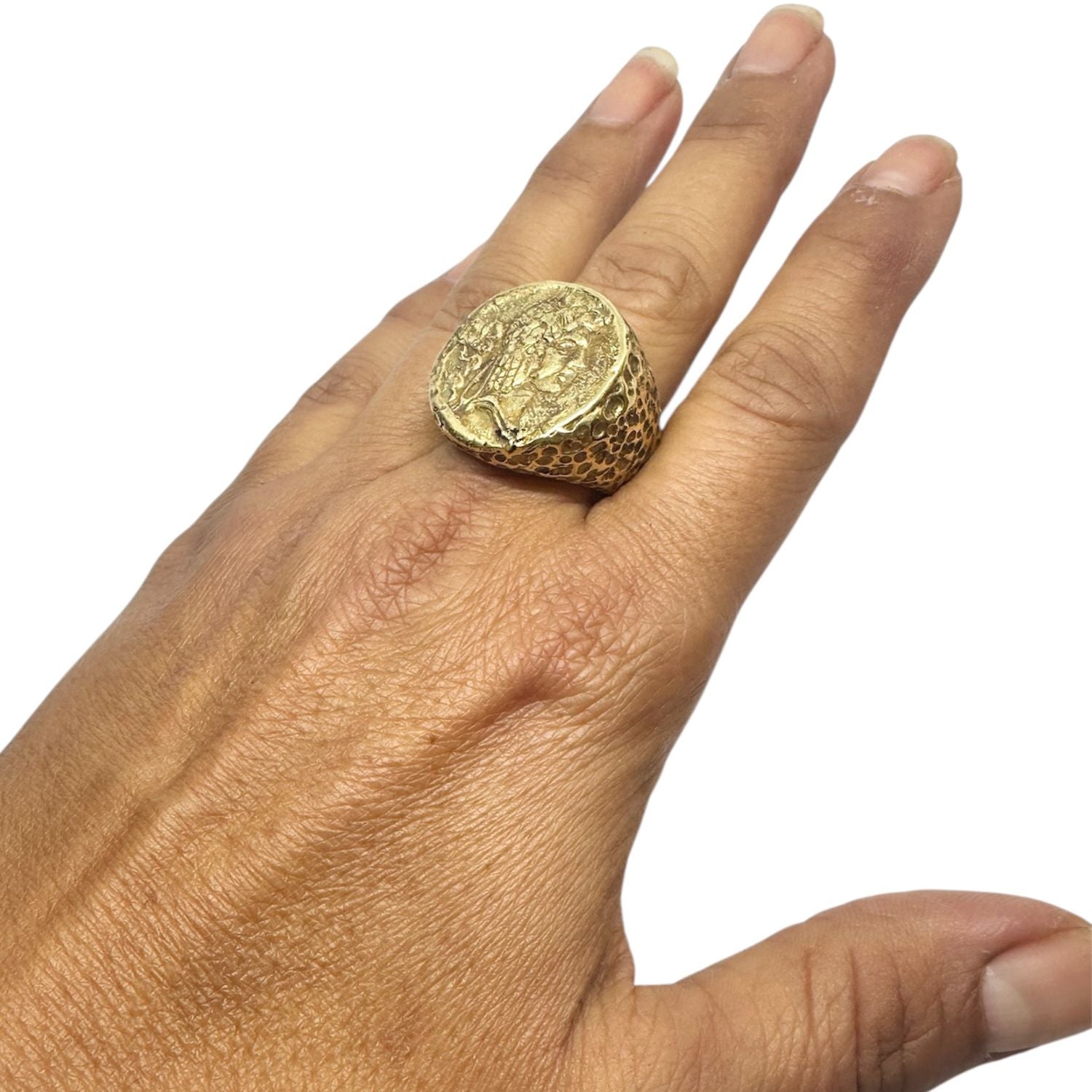 Chunky Roman Coin Ring in Brass – Lost Wax Carved Statement Piece