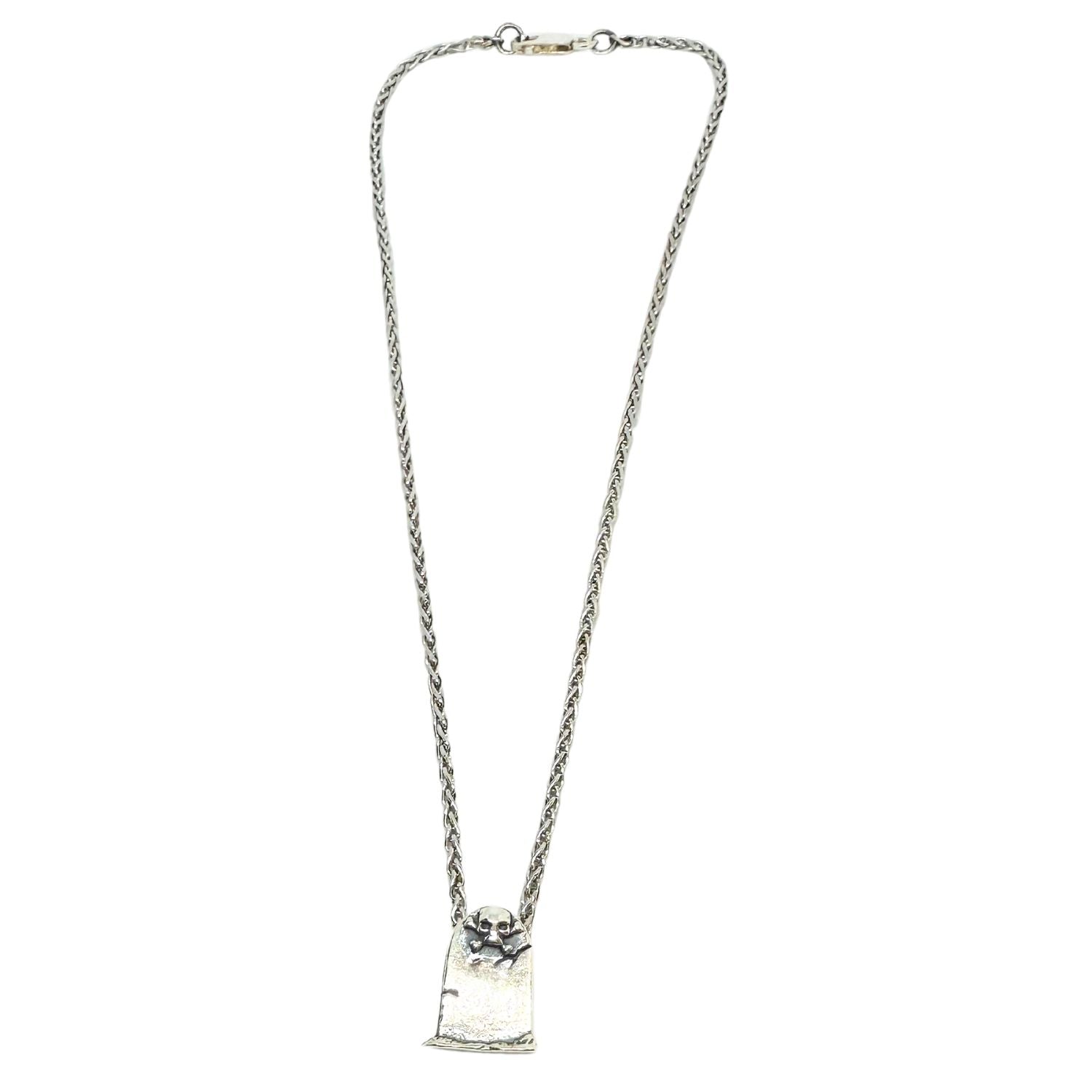 Women's sterling silver skeleton grave pendant necklace on spiga chain, handcrafted in Cornwall by TG-Jewellery