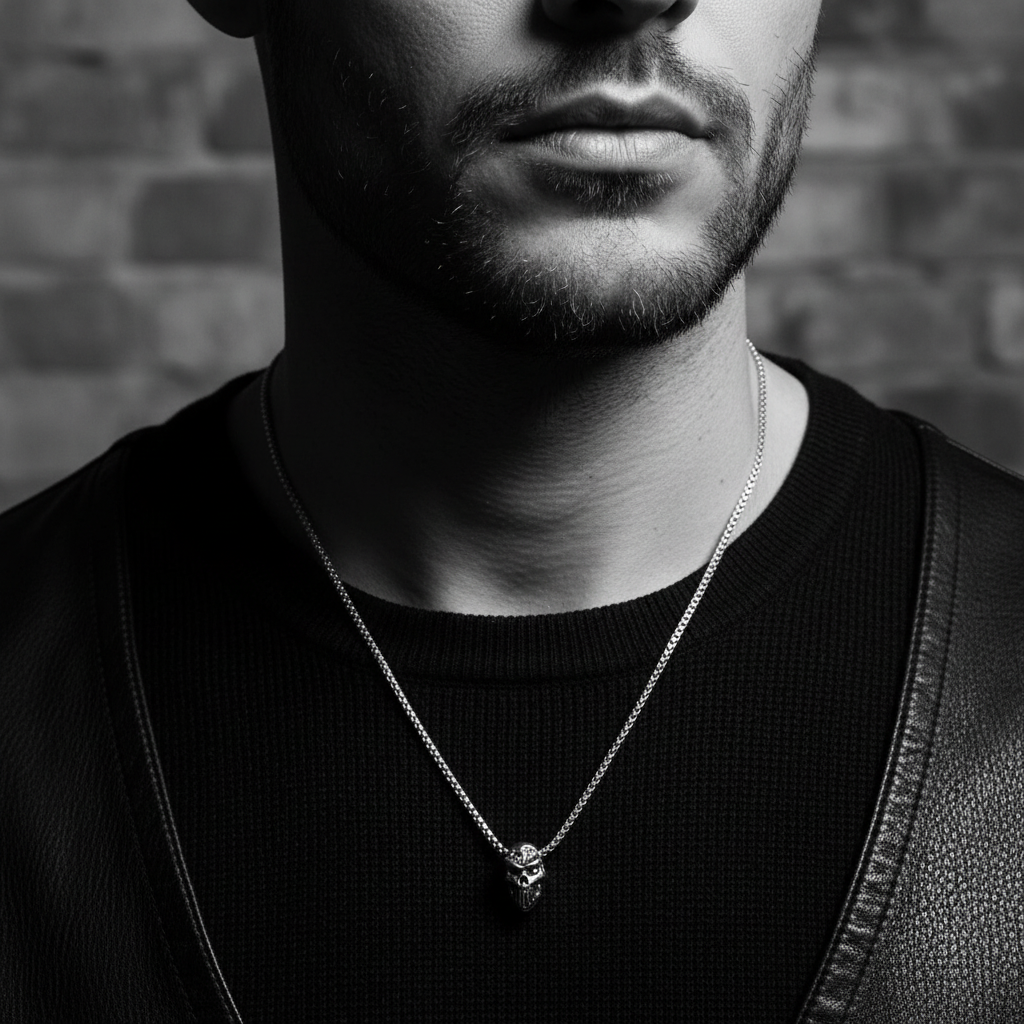 Hand-Carved Tribal Skull Pendant in Sterling Silver 925 with T-Bar