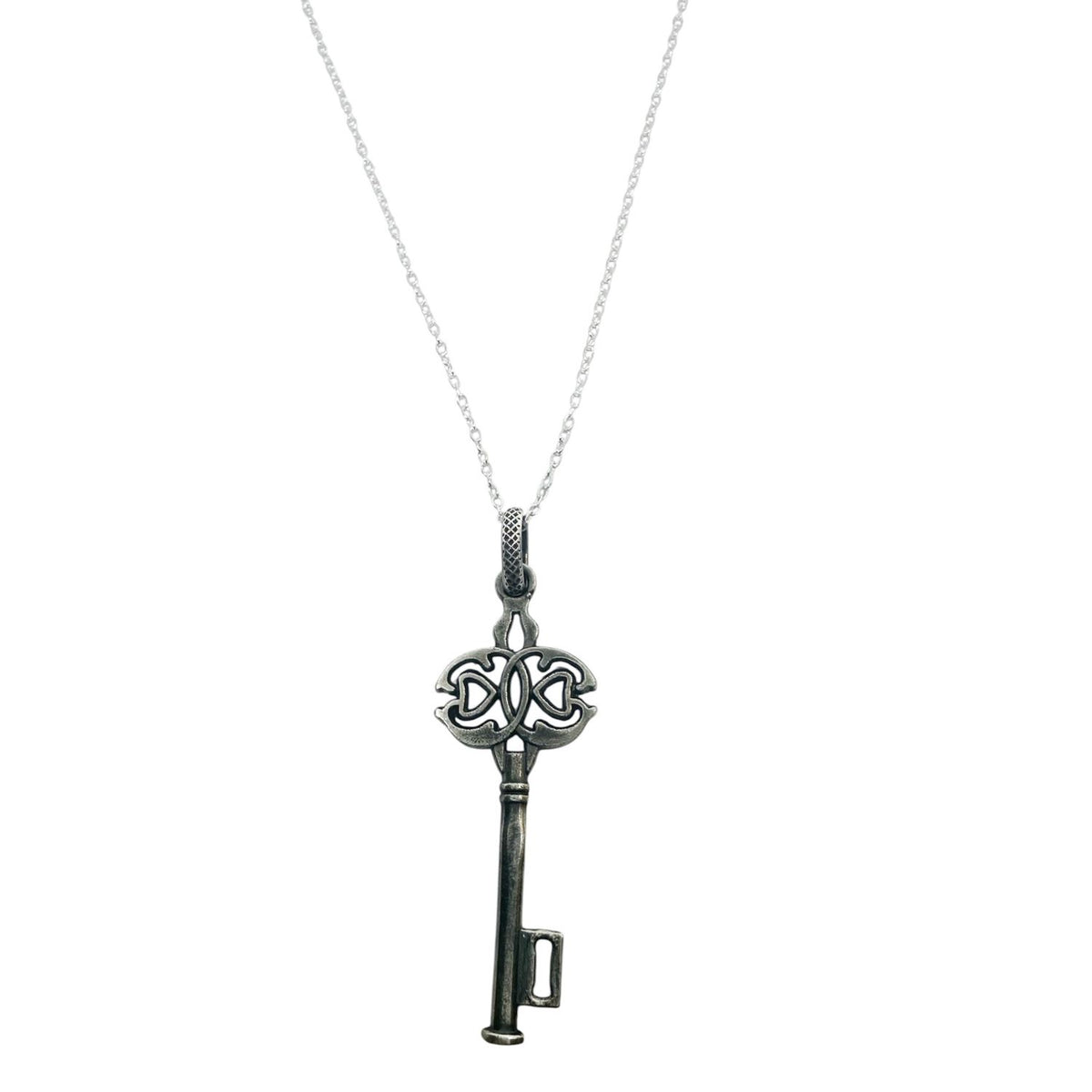 Ancient Ornamental Key Pendant Necklace – Sterling Silver