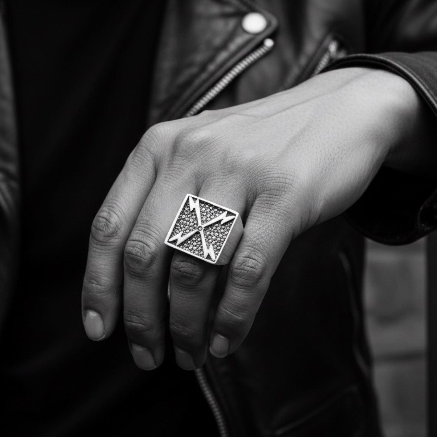 Bold Thunder Ring – Solid Sterling Silver Statement Piece for Men