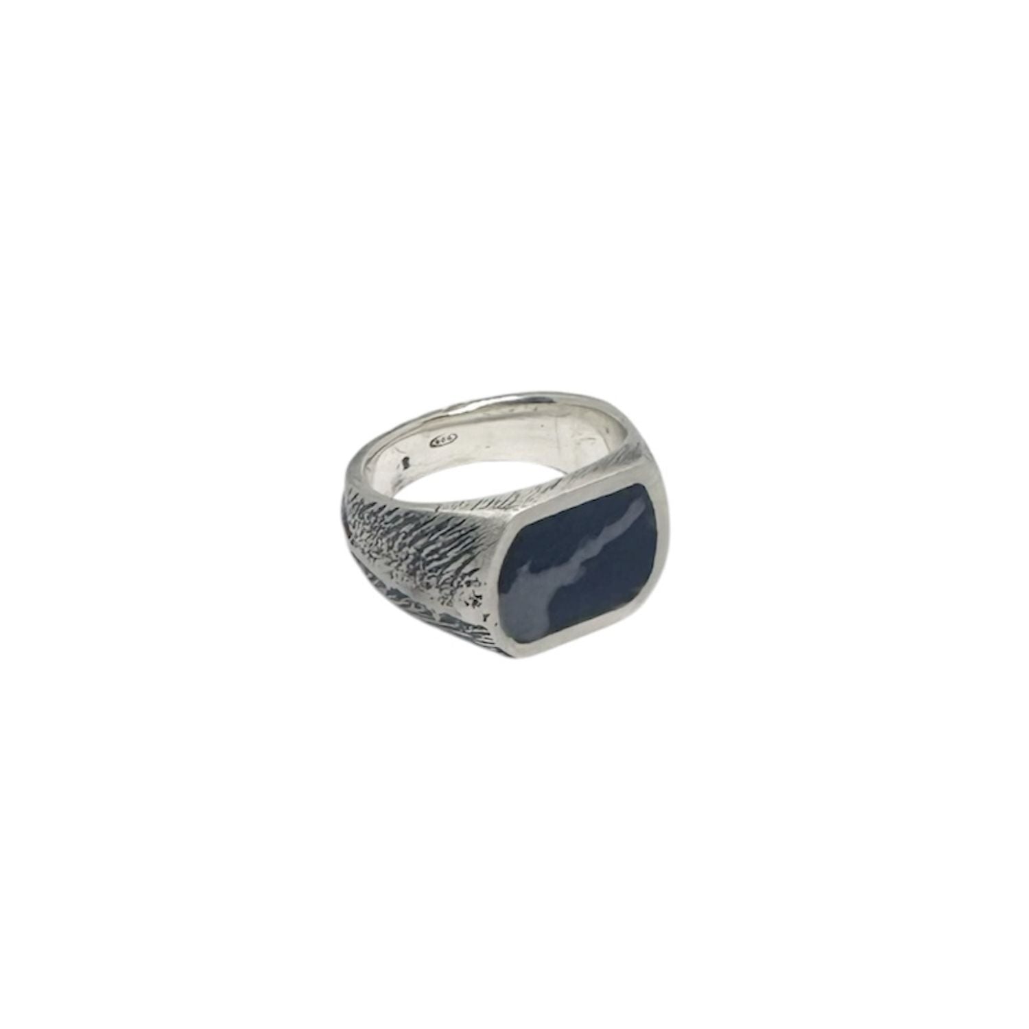 Black Trace Signet Ring with Ceramic Enamel — Recycled Sterling Silver 925