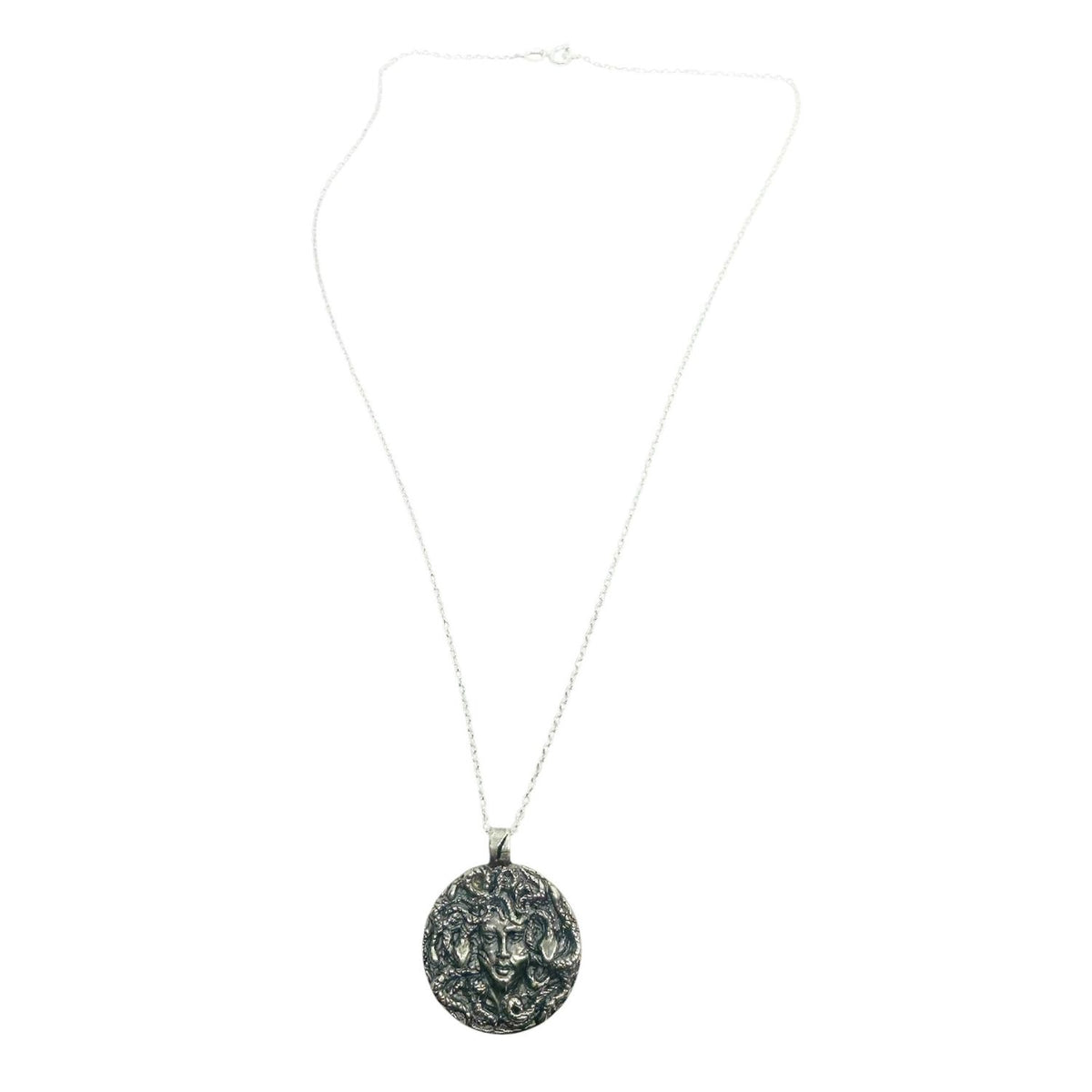 Medusa Pendant Necklace – Hand-Carved Sterling Silver