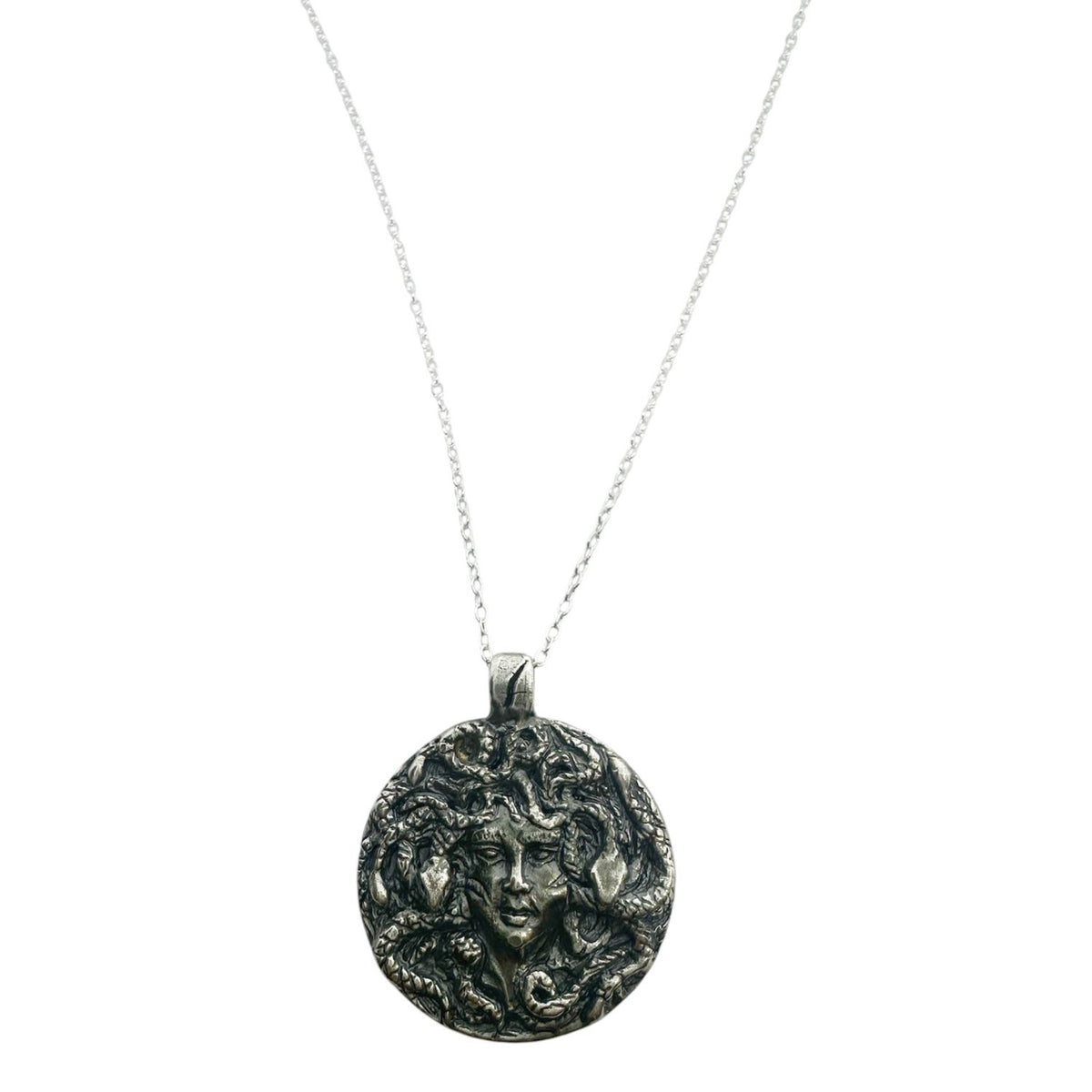 Medusa Pendant Necklace – Hand-Carved Sterling Silver